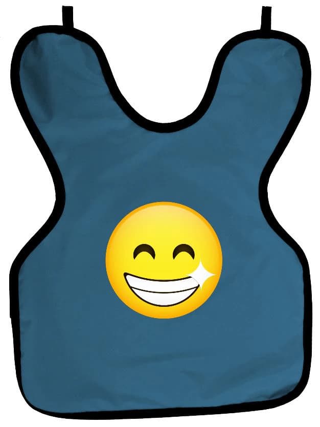 Cling Shield® Lead-Free X-Ray Apron, Petite/Child, No Collar, Smiley Face Imprint, Slate Blue, 0.3mm, 20" x 19.5", 3 lbs - Cling Shield&reg; Lead-Free Apron without Collar - Petite/Child Vinyl - Smiley Face Imprint - Image 1
