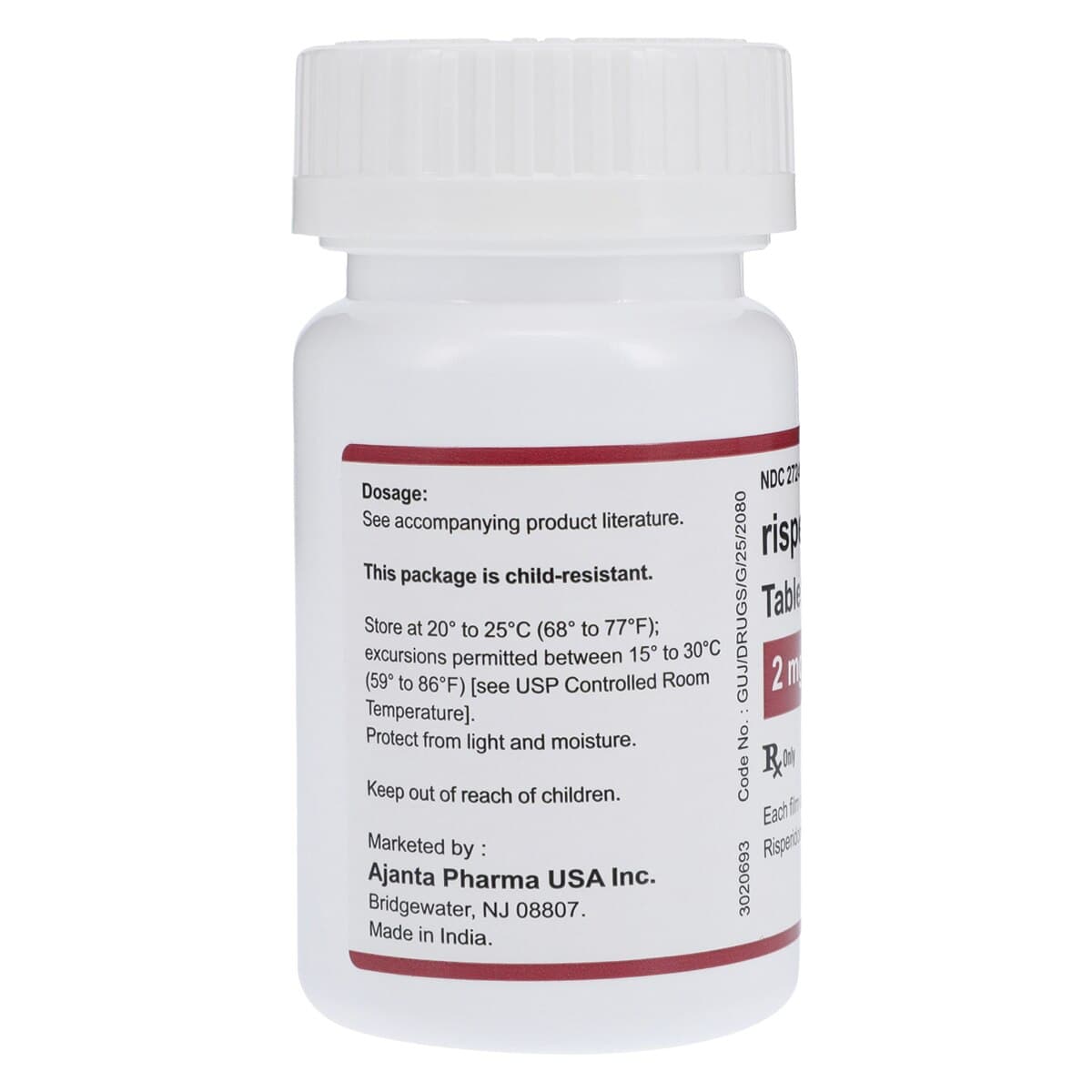 Risperidone Tablets 2 mg, 60 Count Bottle (Ajanta Pharma USA Inc.) thumbnail 2