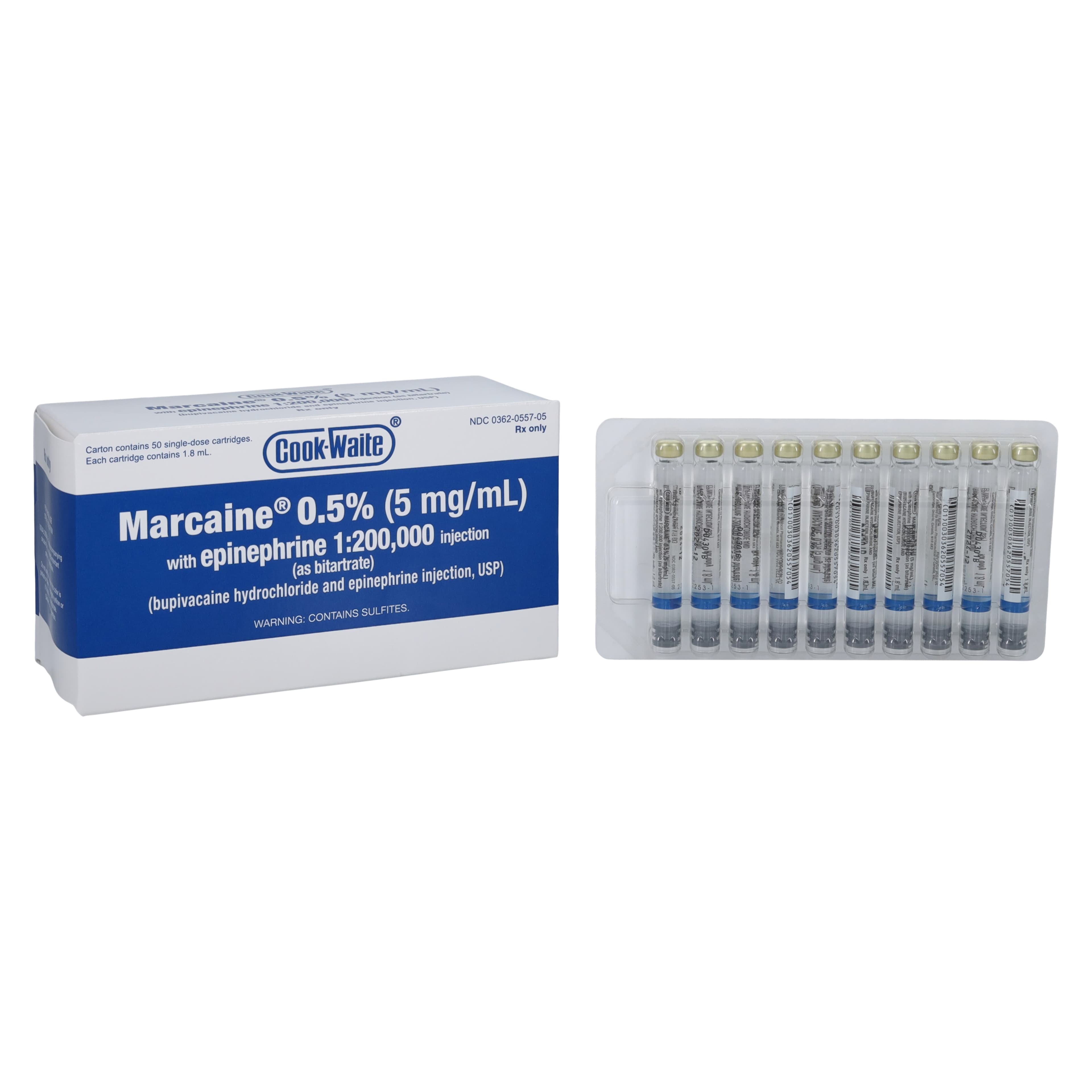 Marcaine 0.5% with Epinephrine 1:200,000 Bupivacaine Anesthetic Cartridge, 1.7 ml, 50/Box thumbnail 2