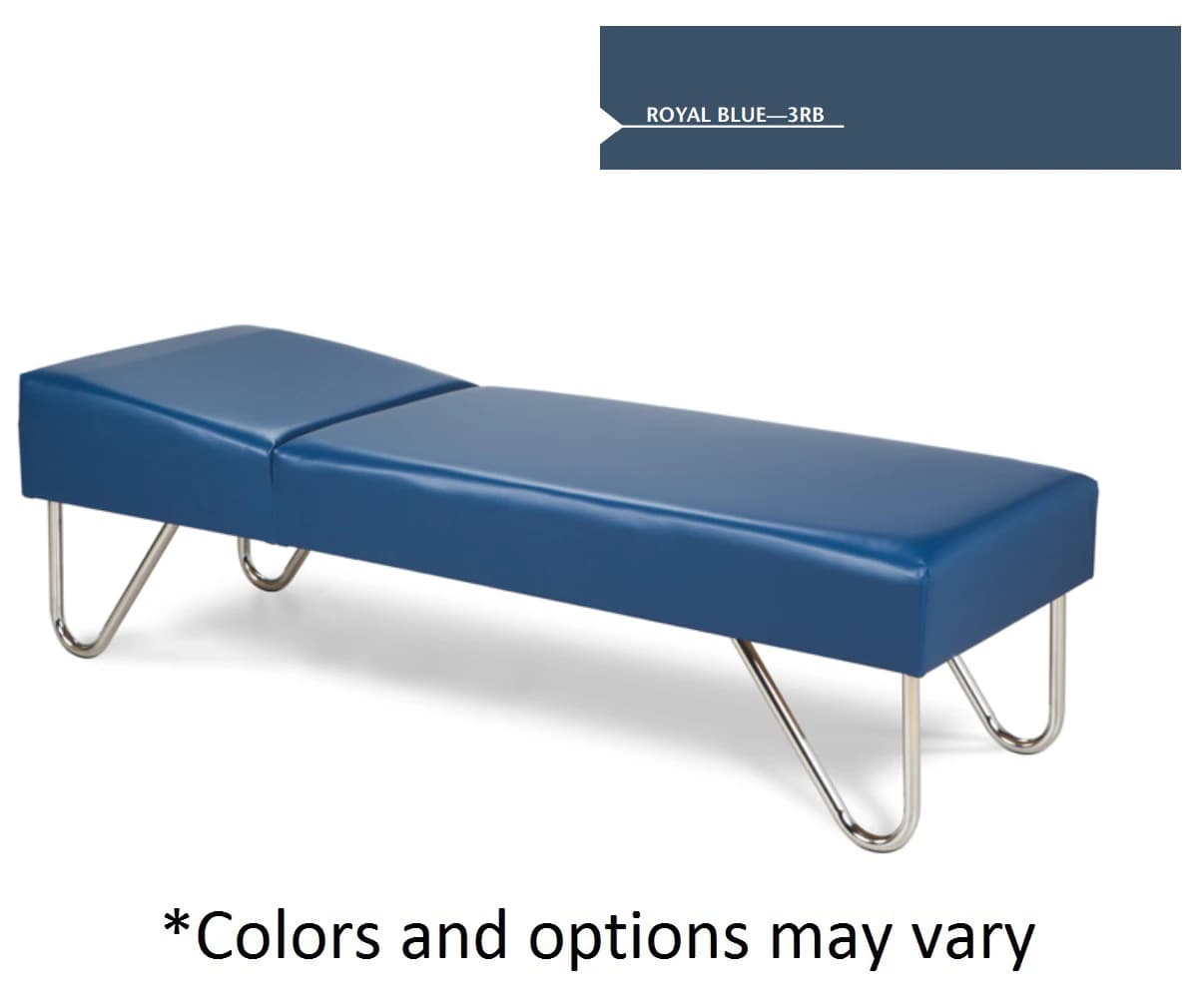 Clinton Industries Recovery Couch, Steel Frame, Royal Blue Upholstery, Chrome Legs with Adjustable Headrest and Paper Dispenser - Couch Chrome Leg w/ Adj HeadRs - Image 1
