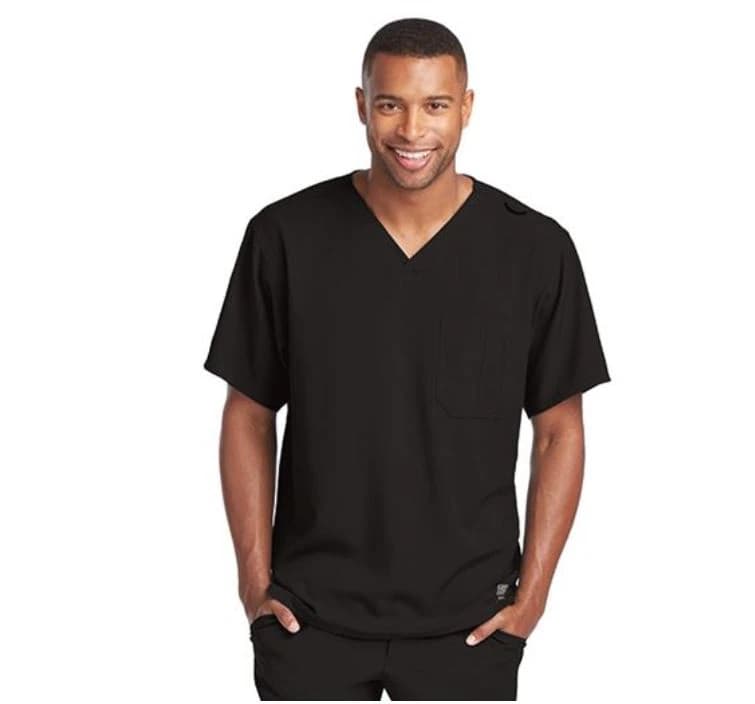 Skechers Scrub Top, V-Neck, 1 Pocket, X-Small, Black, Men's, SK0112 - Skechers Black Top XS - Image 1