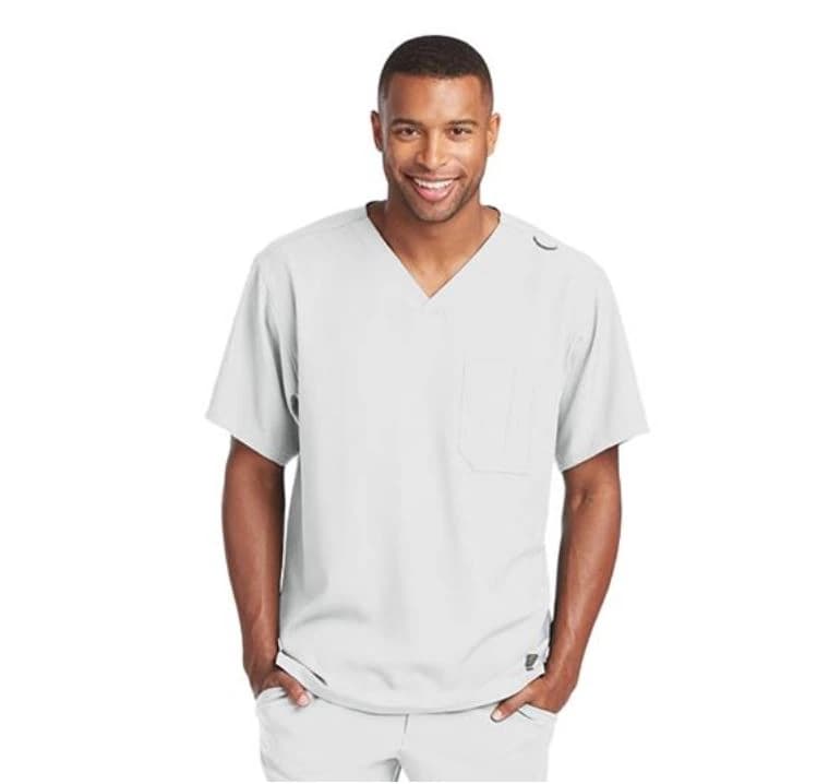 Skechers SK0112 V-Neck Scrub Top, Men's, White, Medium, 1 Pocket - Skechers White Top M - Image 1