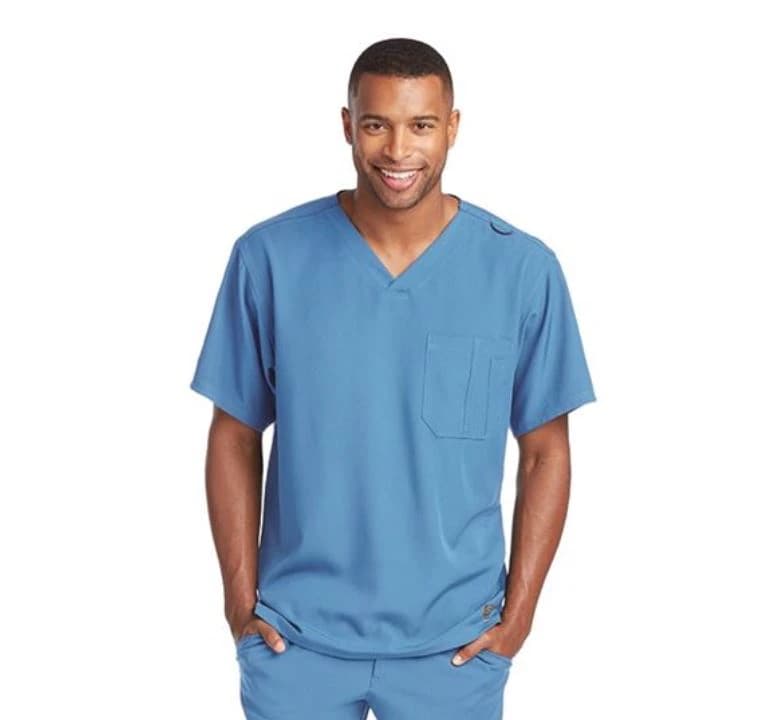 Skechers Ceil V-Neck Scrub Top, Men's, X-Small, Blue - Skechers Ceil Blue Top XS - Image 1