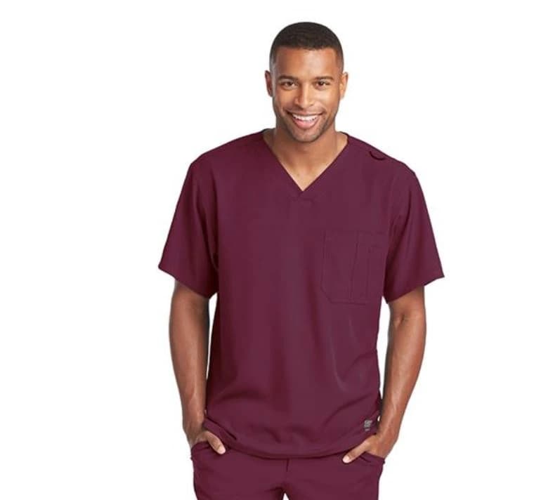 Skechers SK0112 Men's V-Neck Scrub Top, 1 Pocket, Wine, 3XL - Skechers Wine Top 3XL - Image 1