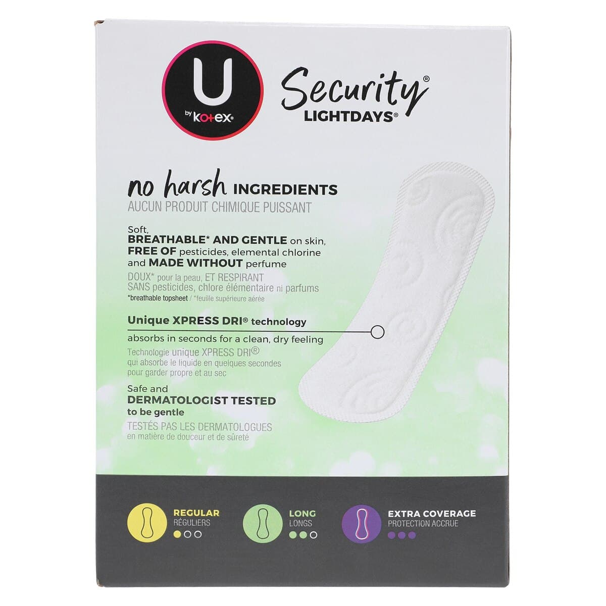 U by Kotex Panty Liner, Regular, Light Days, Fragrance Free, Latex-Free, White, 64/Pk thumbnail 4