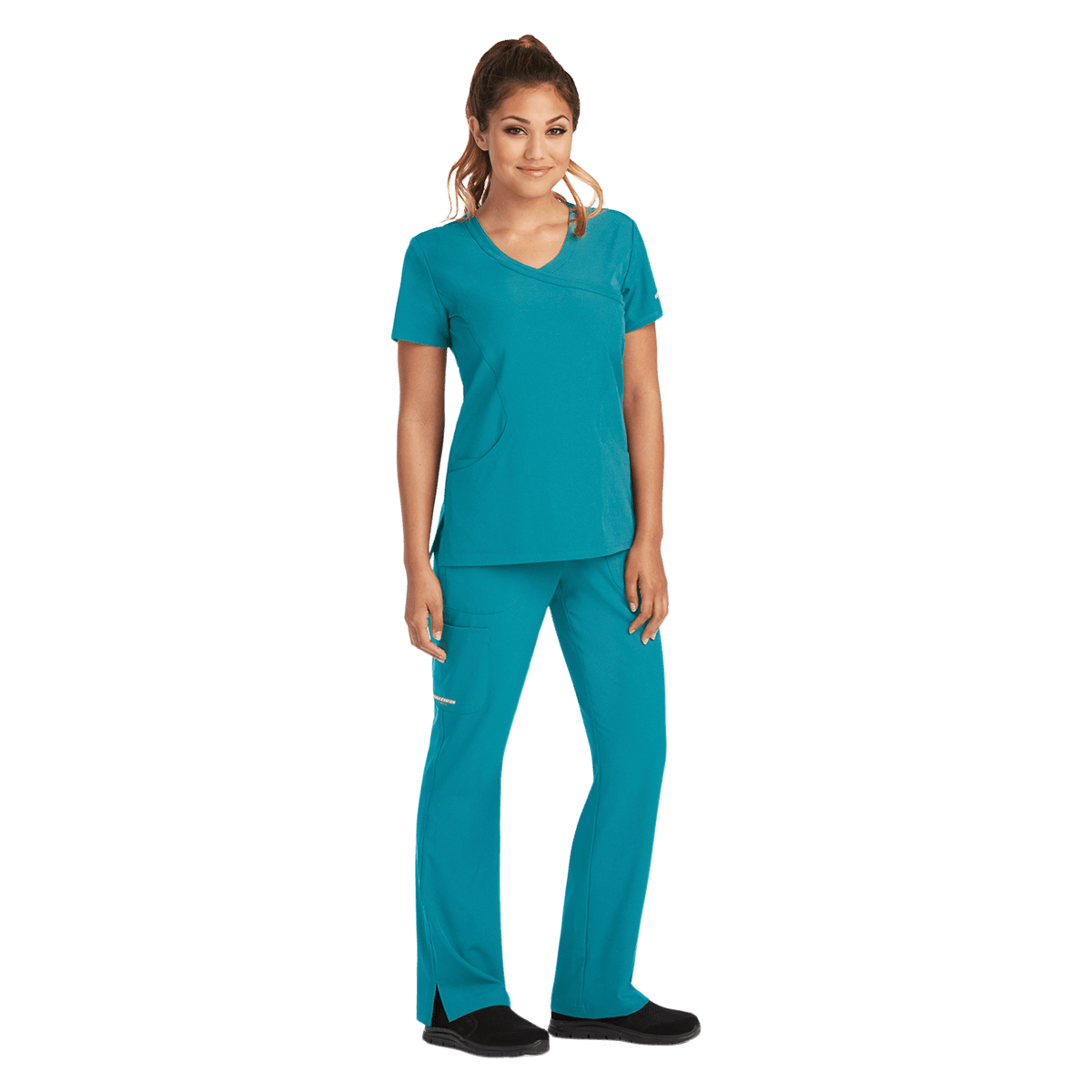 Skechers SK102 Women's Modern Fit Scrub Top, Teal, Large, 25.5 in, 3 Pockets - Skechers Teal Top L - Image 1