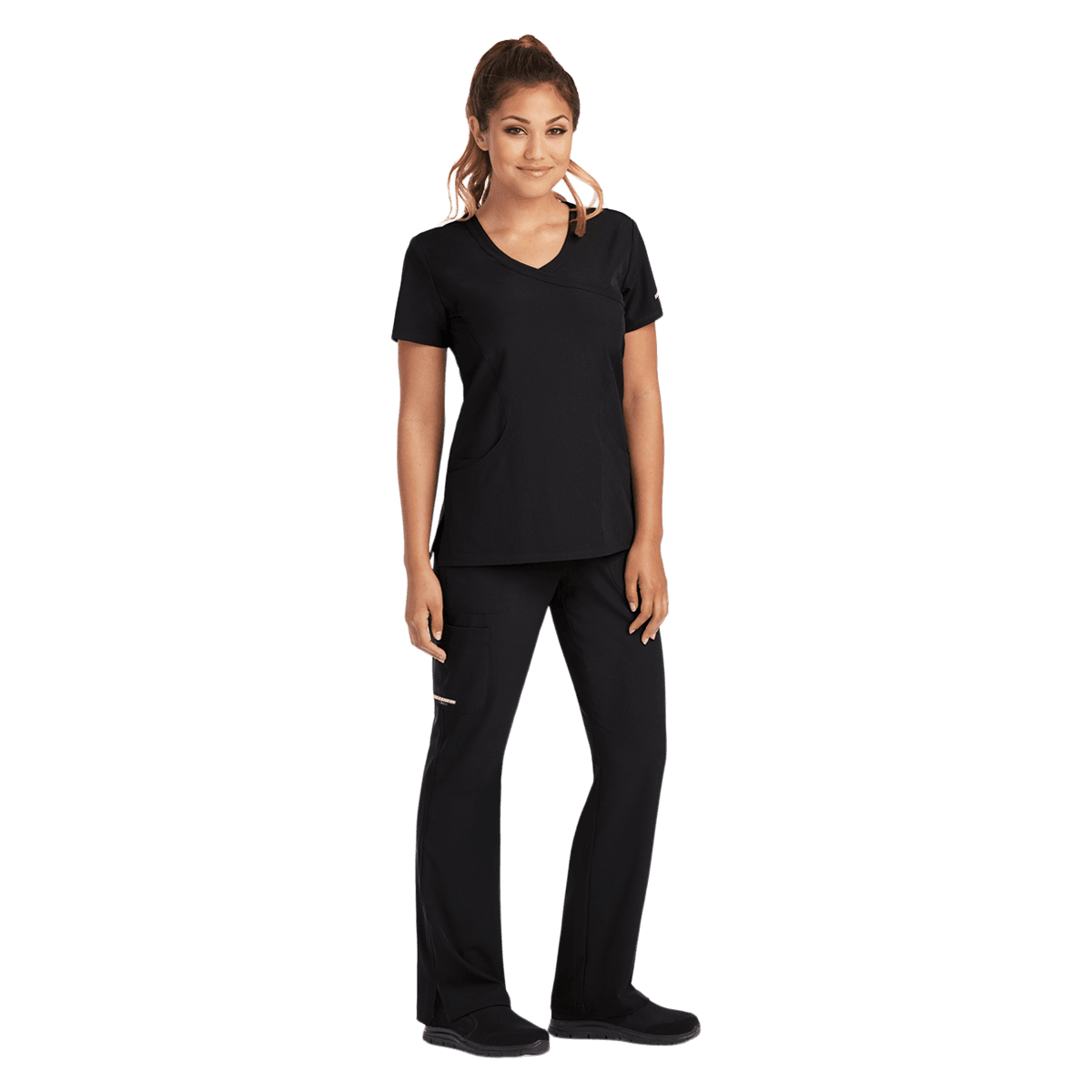 Skechers SK102 Scrub Top, Women's, Mock Wrap Neck, 3 Pockets, 2X-Large, Black, 25.5 in, Reusable - Skechers Black Top 2XL - Image 1