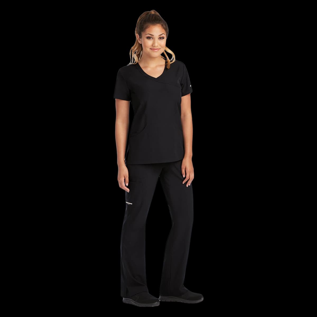 Skechers SK102 Women's Scrub Top, Mock Wrap Neck, 3 Pockets, Black, 5X-Large, 25.5 in - Skechers Black Top 5XL - Image 1