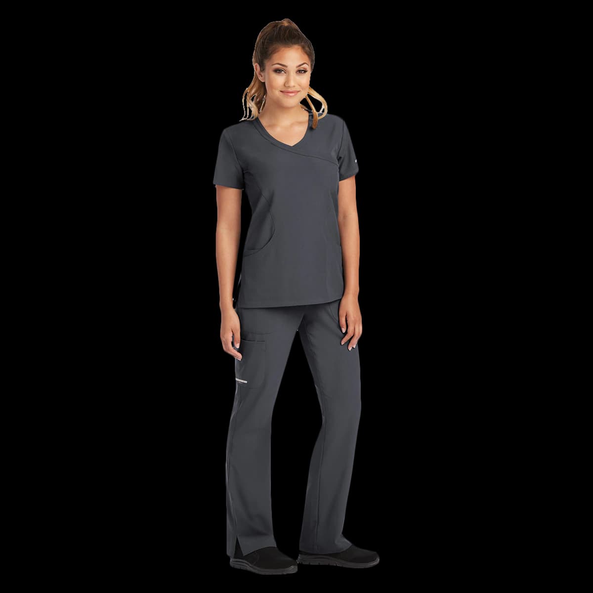 Skechers SK102 Women's Scrub Top, Mock Wrap Neck, 3 Pockets, Pewter, 3XL, 25.5 in - Skechers Pewter Top 3XL - Image 1