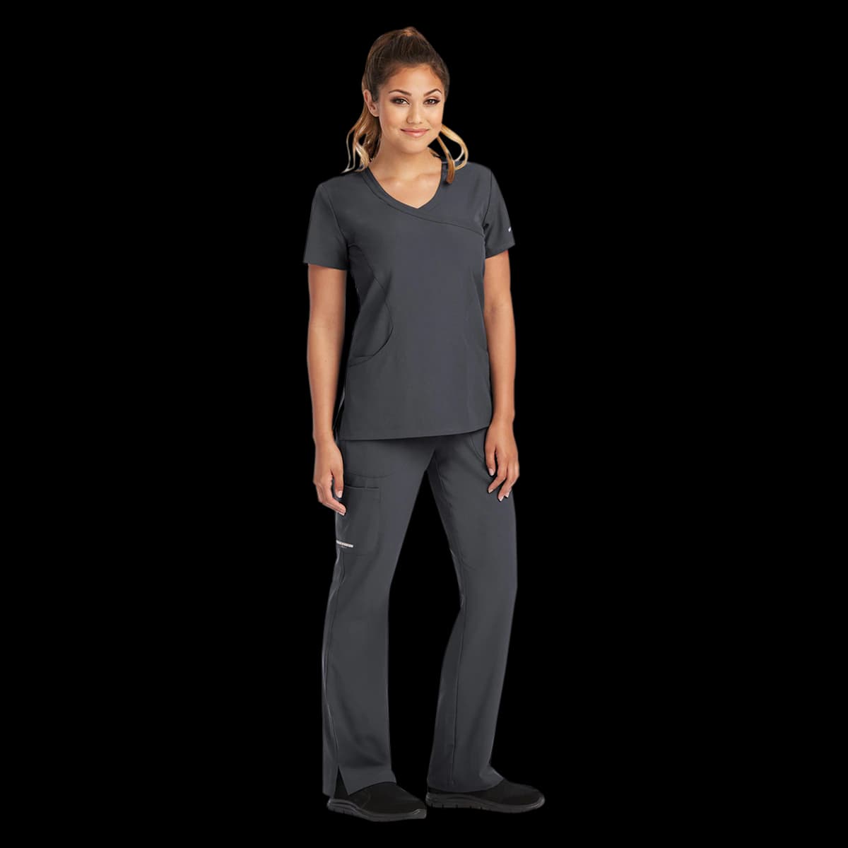 Skechers SK102 Scrub Top, Women's, Mock Wrap Neck, 3 Pockets, Pewter, 5X-Large, 25.5 in Length - Skechers Pewter Top 5XL - Image 1