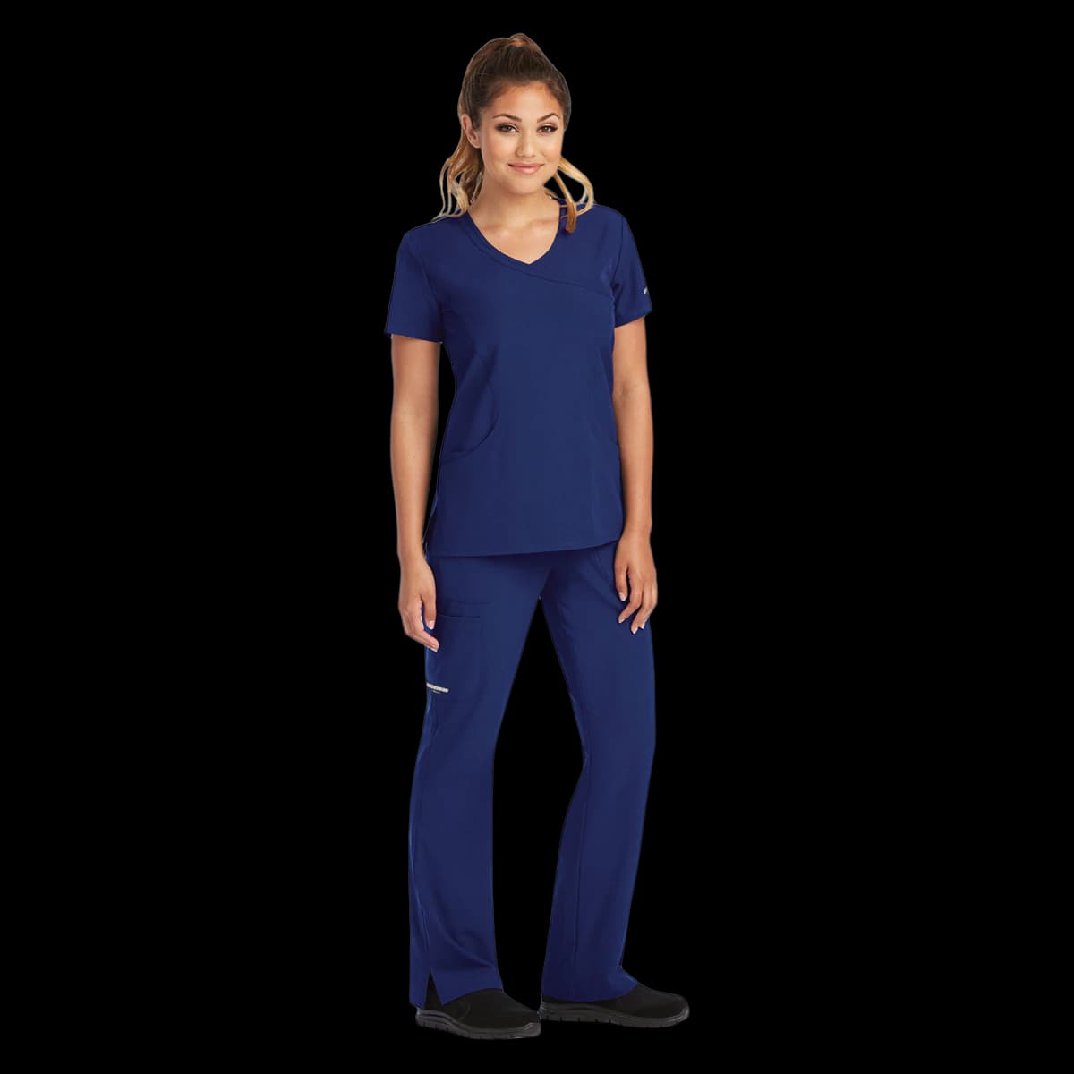 Skechers SK102 Women's Scrub Top, Navy/Ceil, 3XL, Mock Wrap Neck, 3 Pockets, 25.5 in - Skechers Navy Top 3XL - Image 1