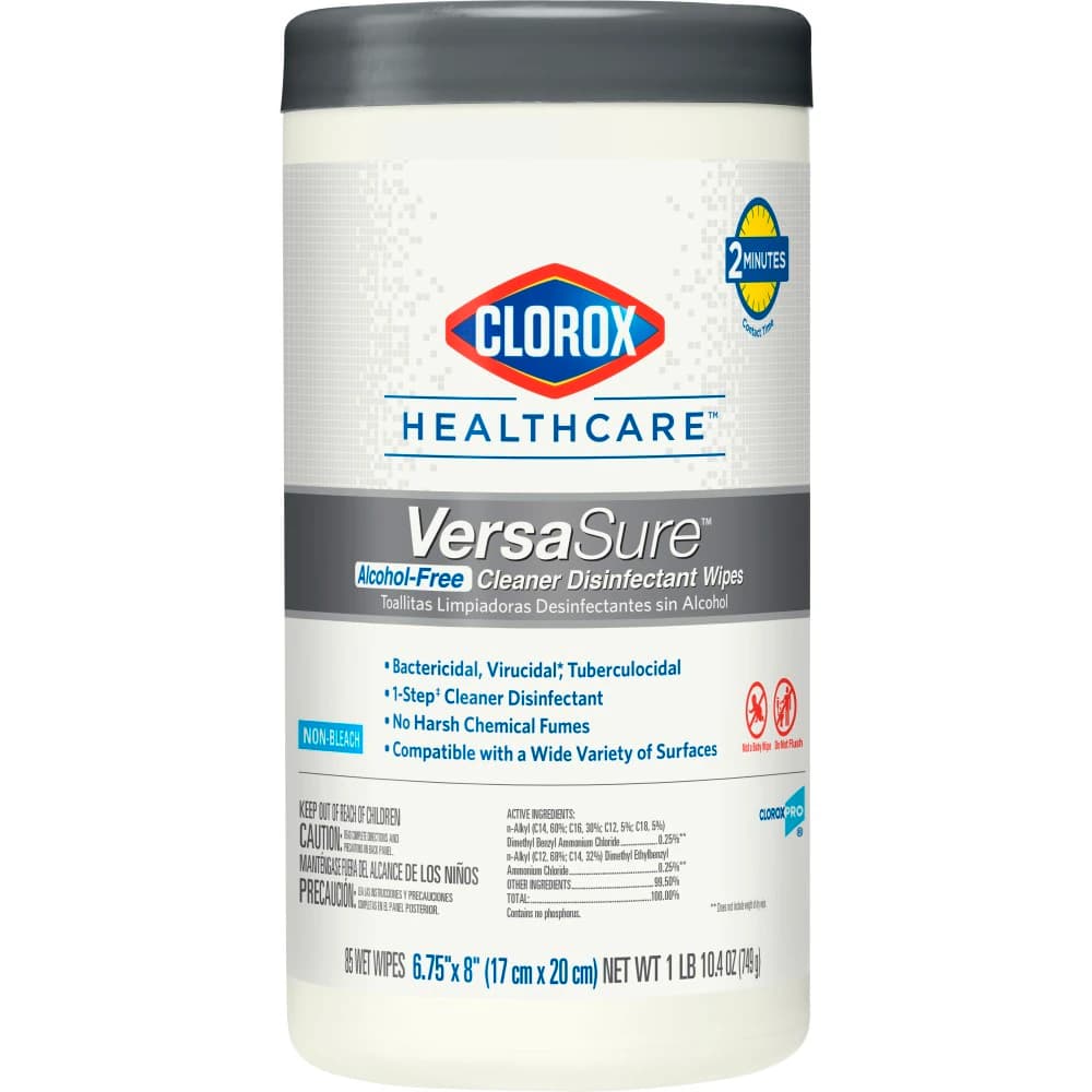 Clorox Healthcare VersaSure AF Disinfectant Wipes, Non-Bleach, 6.75" x 8", 85 Wipes/Canister, 6 Canisters/Case - VersaSure AF Disinfectant Wipes 6.75"x 9" (85) - Image 1