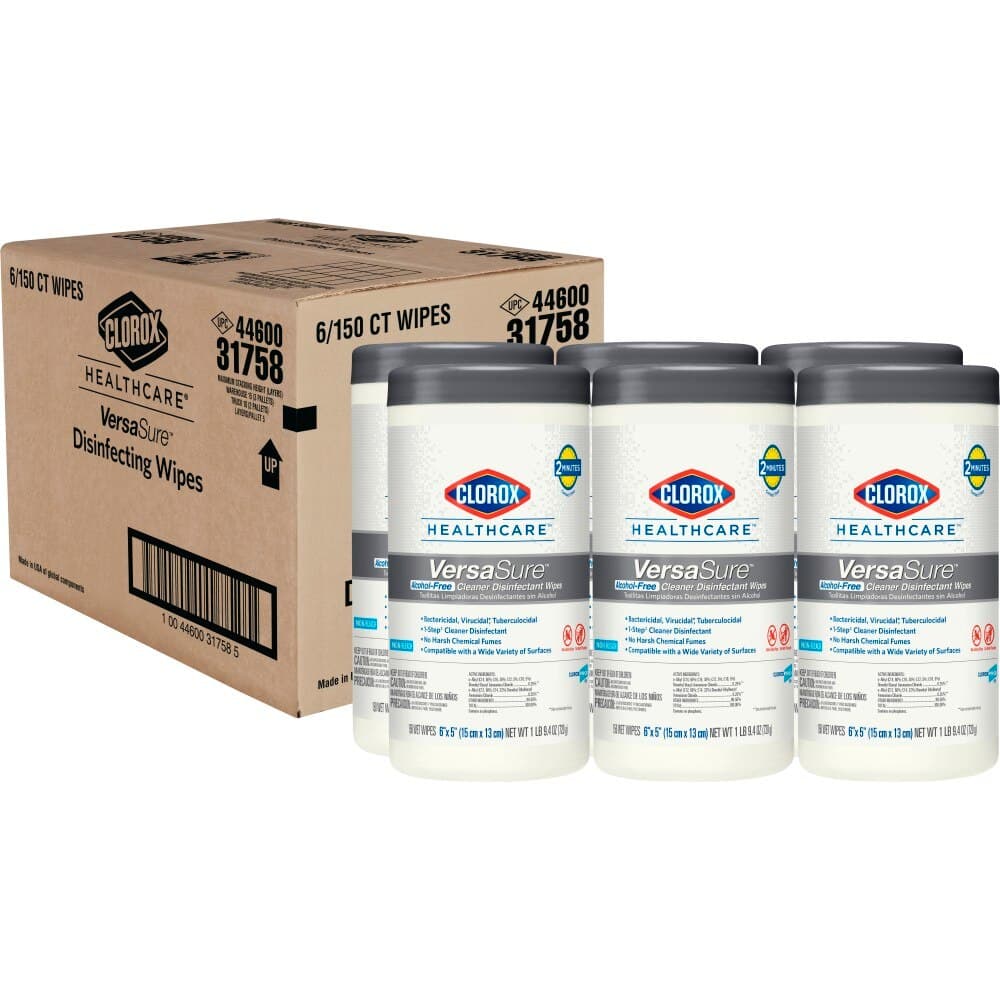 Clorox Healthcare VersaSure Cleaner Disinfectant Wipes, Alcohol Free, 6" x 5", Canister of 150, EPA 67619-25 thumbnail 3