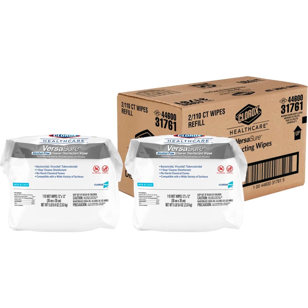 Clorox VersaSure Healthcare Surface Cleaner & Disinfectant Wipes, 12 in x 12 in, 110/Refill thumbnail 2