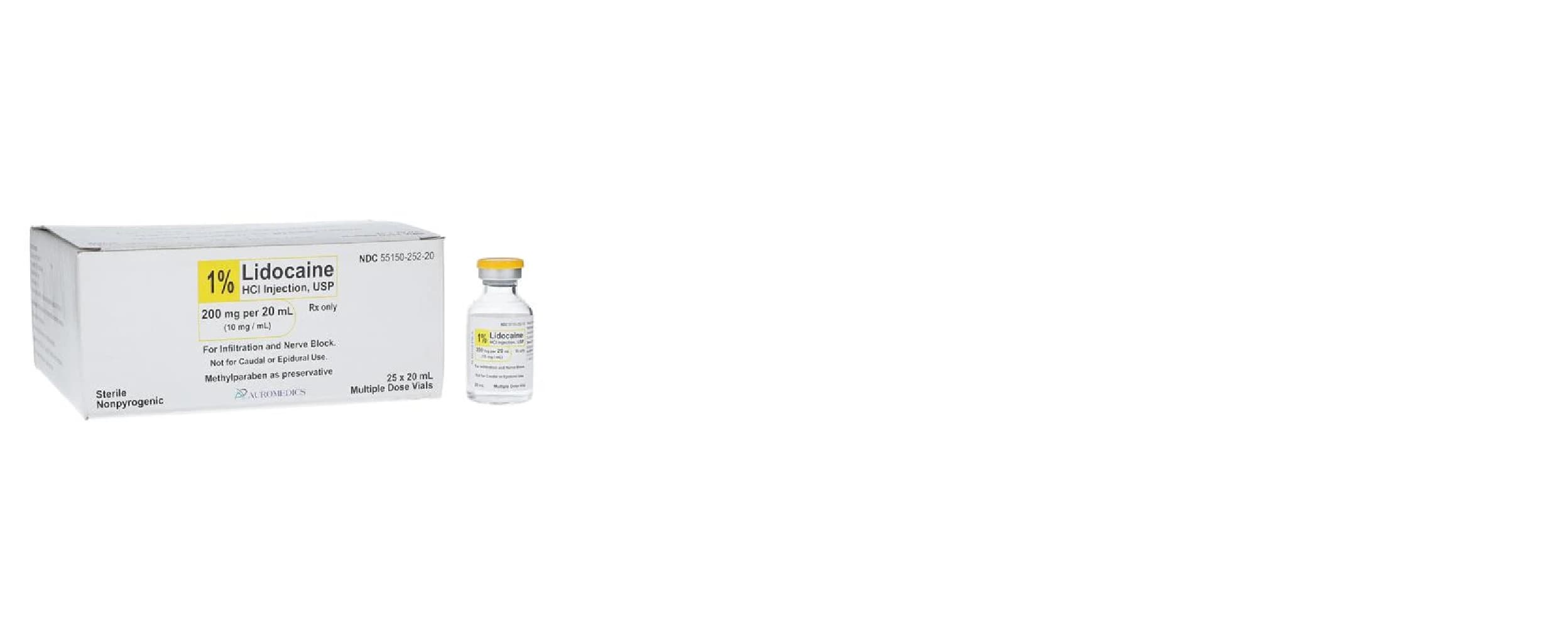 Lidocaine HCl Injection USP 1% MDV 200mg/20mL, 25 Vials, 55150-0252-20 thumbnail 3
