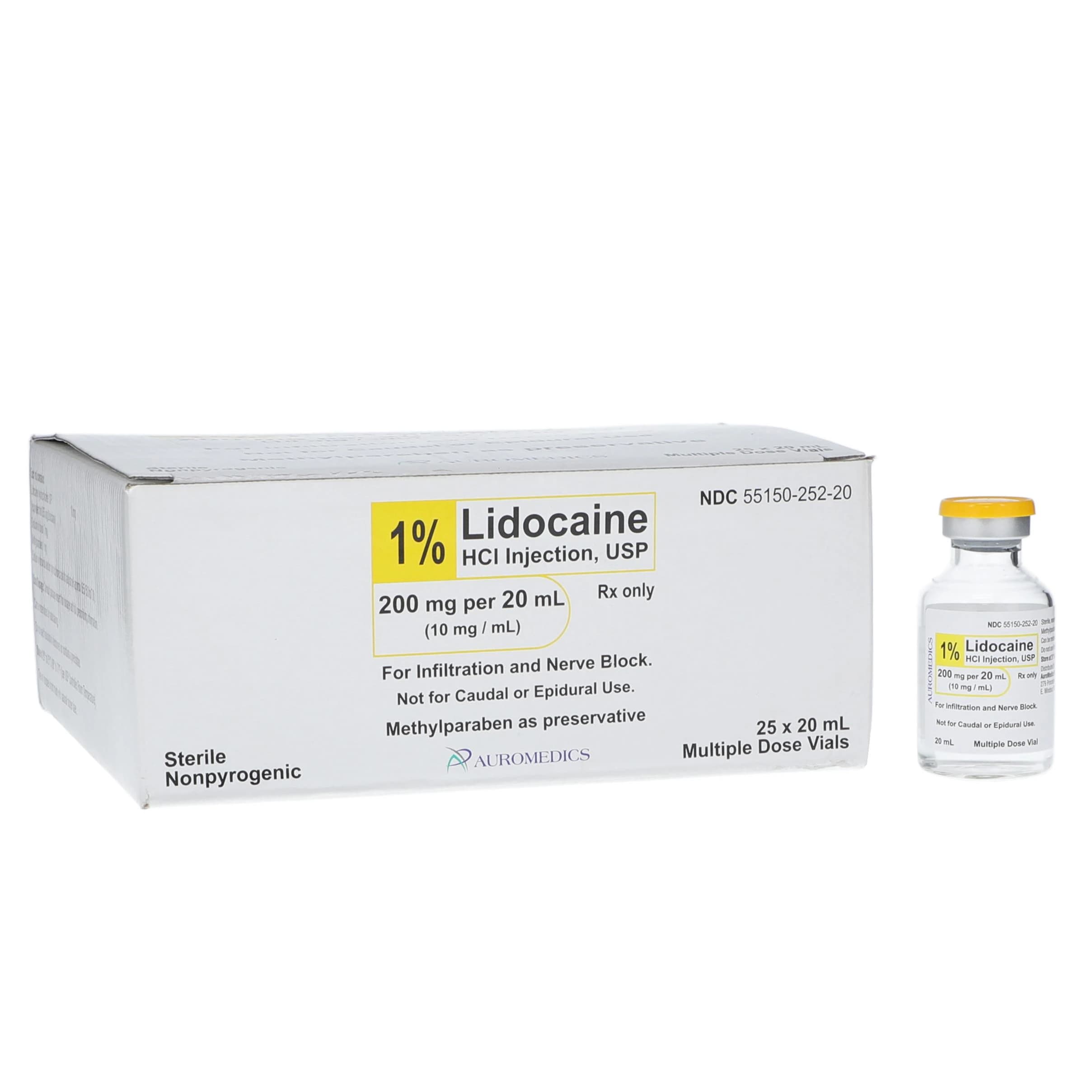 Lidocaine HCl Injection USP 1% MDV 200mg/20mL, 25 Vials, 55150-0252-20 - Lidocaine HCl Inj MDV 20mL - Image 1