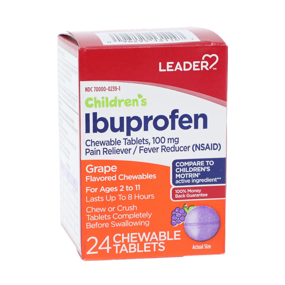 Ibuprofen Junior Strength Chewable Tablets, 100 mg, Grape, 24/Box - Ibuprofen Jr Chew Tabs Grape - Image 1