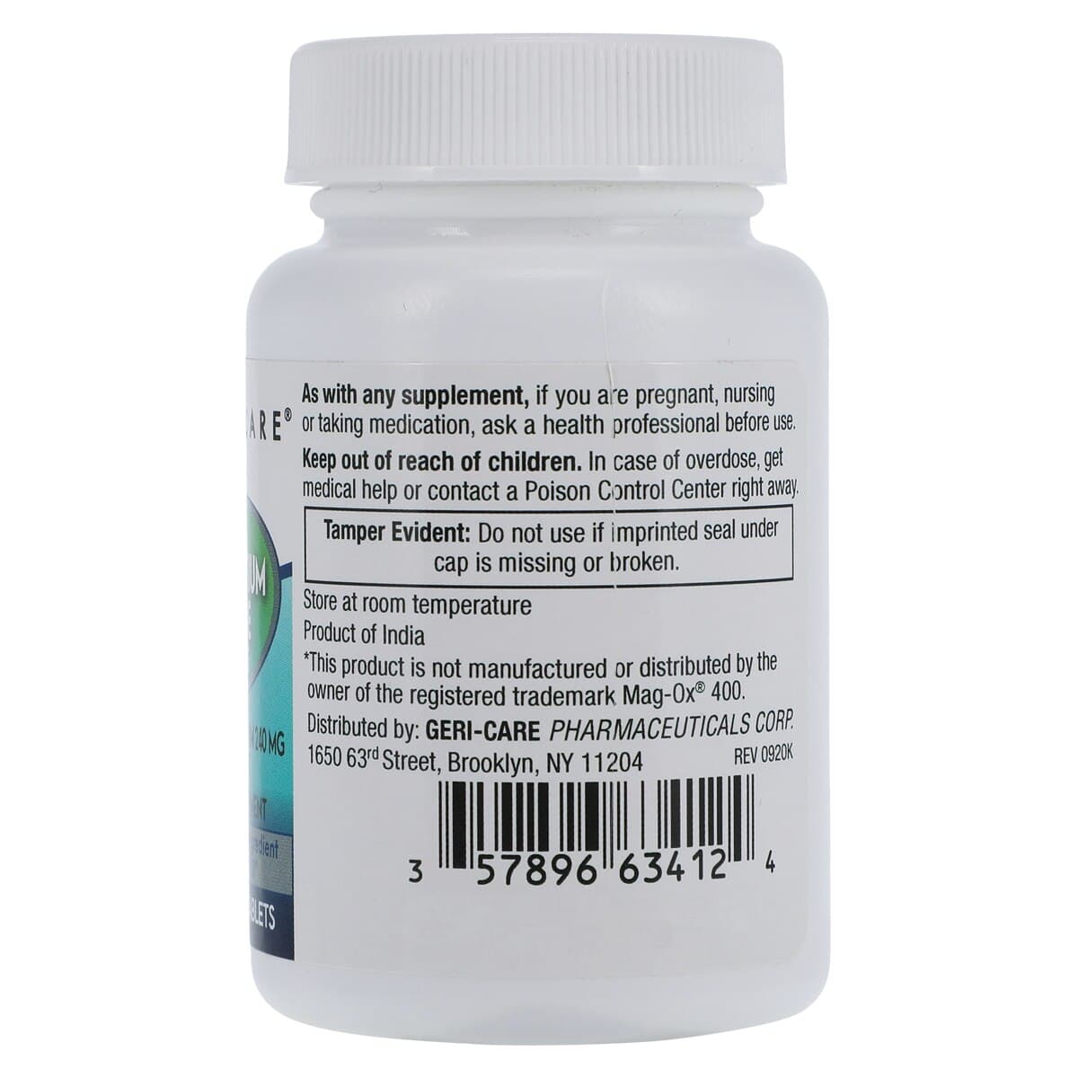 Geri-Care Pharmaceuticals Magnesium Oxide Tablets, 400 mg, 120 Count Bottle thumbnail 2