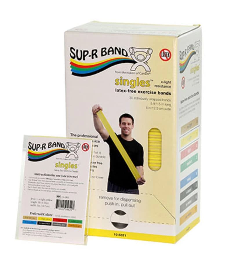 Sup-R Band Exercise Band Dispenser, 5' Yellow X-Light, 30-Pack - 30Pc Exercis Band Dispnsr - Image 1