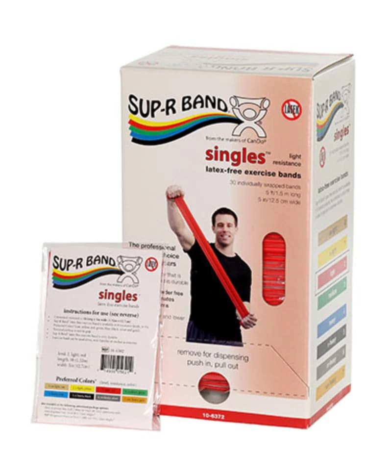 Sup-R Band Exercise Band Dispenser, 5' Red Light, 30-Pack - 30Pc Exercis Band Dispnsr - Image 1