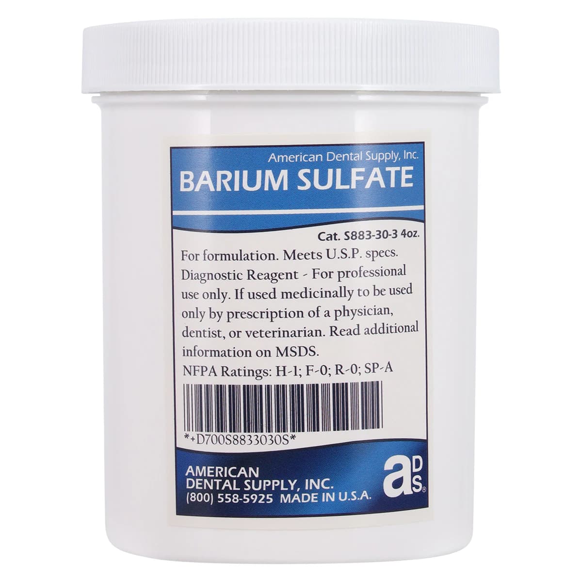 Barium Sulfate Powder, 4 oz Jar - Barium Sulfate, 4 oz - Barium Sulfate, 4 oz - Image 1