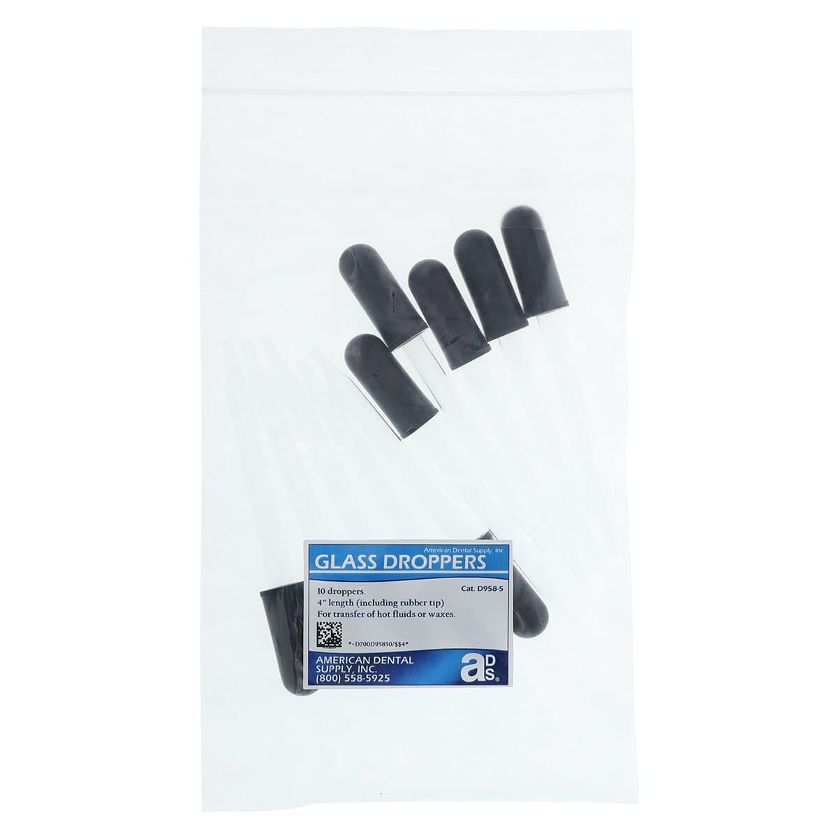 American Dental Supply Glass Droppers, 4", Pack of 10 - Glass Dropper 4" Pack of 10 - Image 1