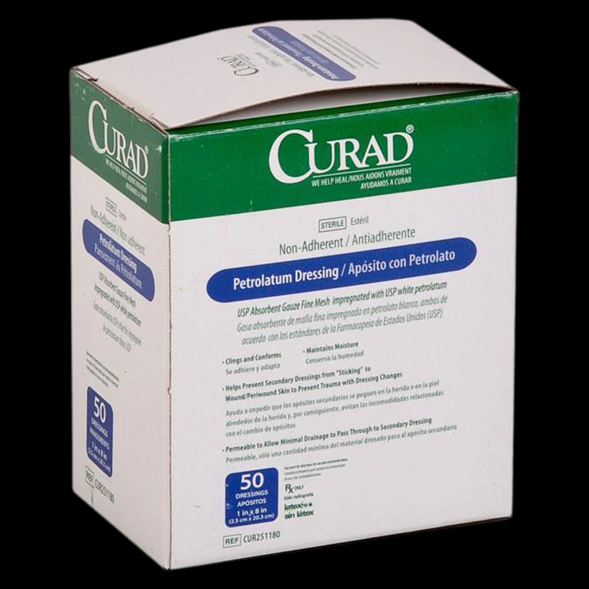 Curad Petrolatum Gauze Dressing, Sterile, 1" x 8", 12 per Box - Dressing Petrolatum Gauze - Image 1