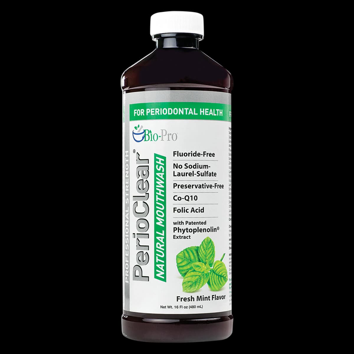 Bio-Pro PerioClear Fresh Mint Mouthwash, Alcohol Free, Fluoride Free, 16 oz - Bio-Pro PerioClear Mouthwash - Image 1