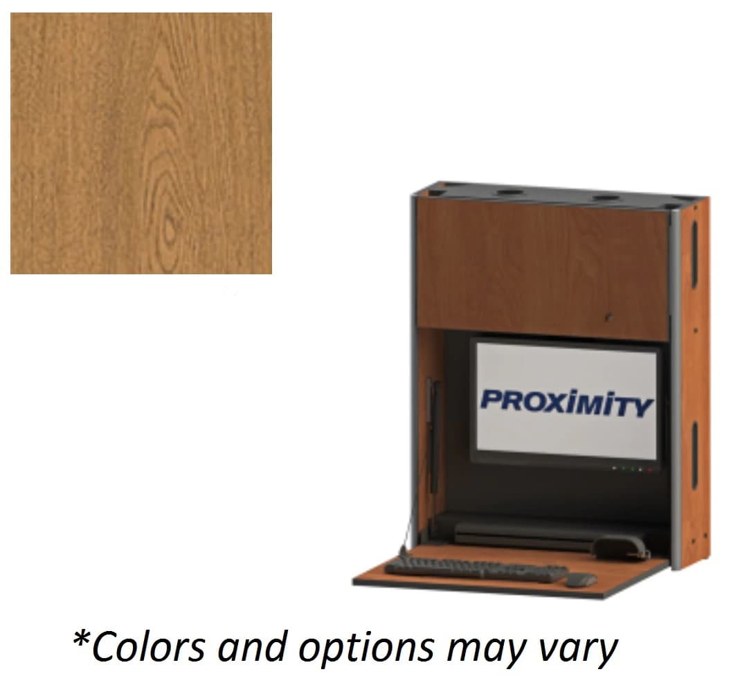 Embrace EXT-28 Wall Mounted Workstation Desk, Wood Bannister Oak Finish - EMBRACE EXT-28 Wall Mounted - Image 1