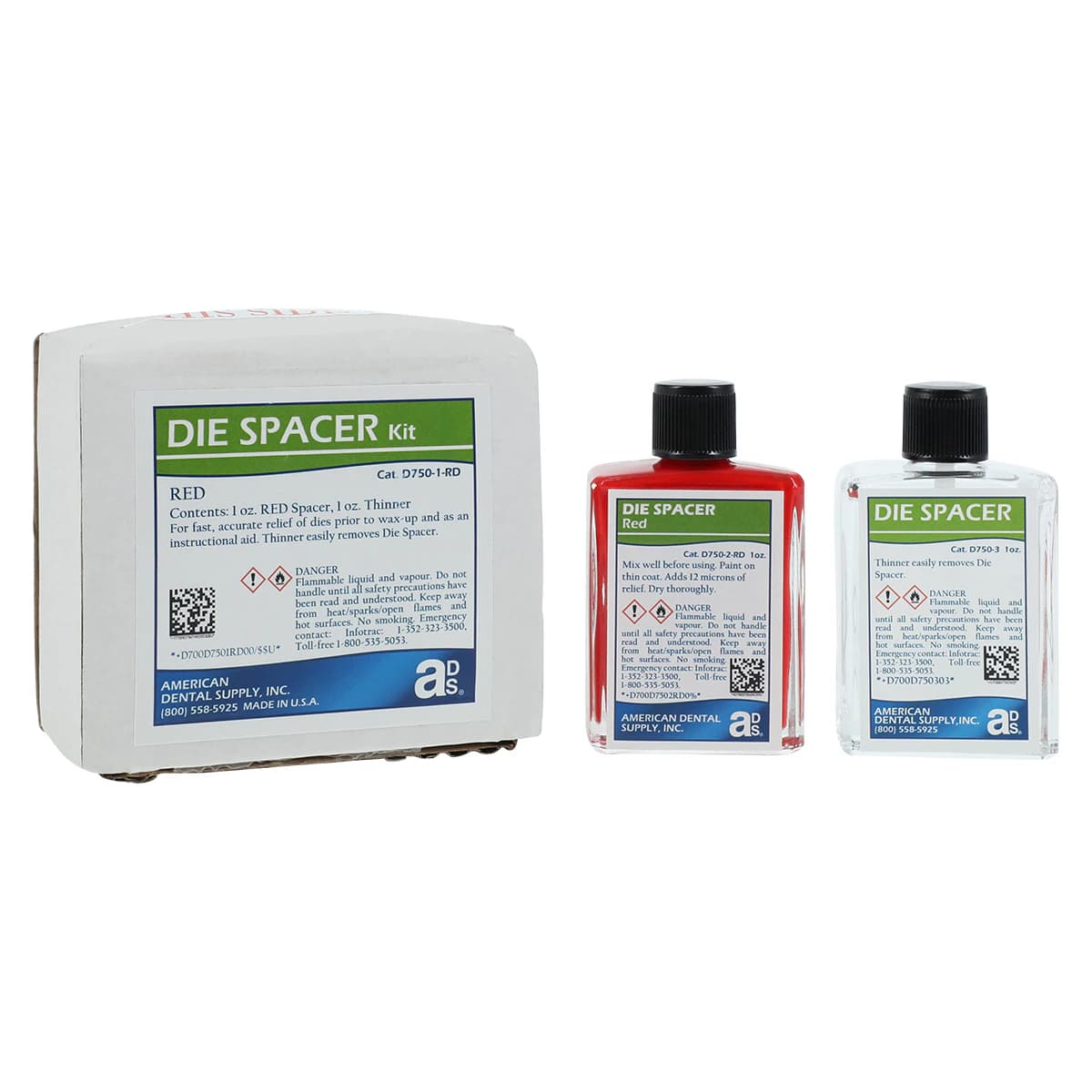 American Dental Supply Red Die Spacer Kit, 1 oz Spacer & 1 oz Thinner, 1 Kit - Red Die Spacer Kit - Image 1