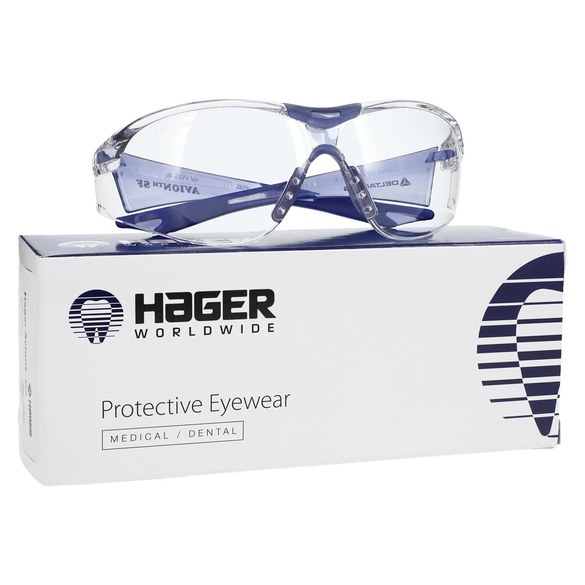 Hager Avions Protective Eyewear, Slim Fit Wrap-Around, Blue Frame, Clear Lens, Anti-Fog/Anti-Scratch, 100921 thumbnail 2