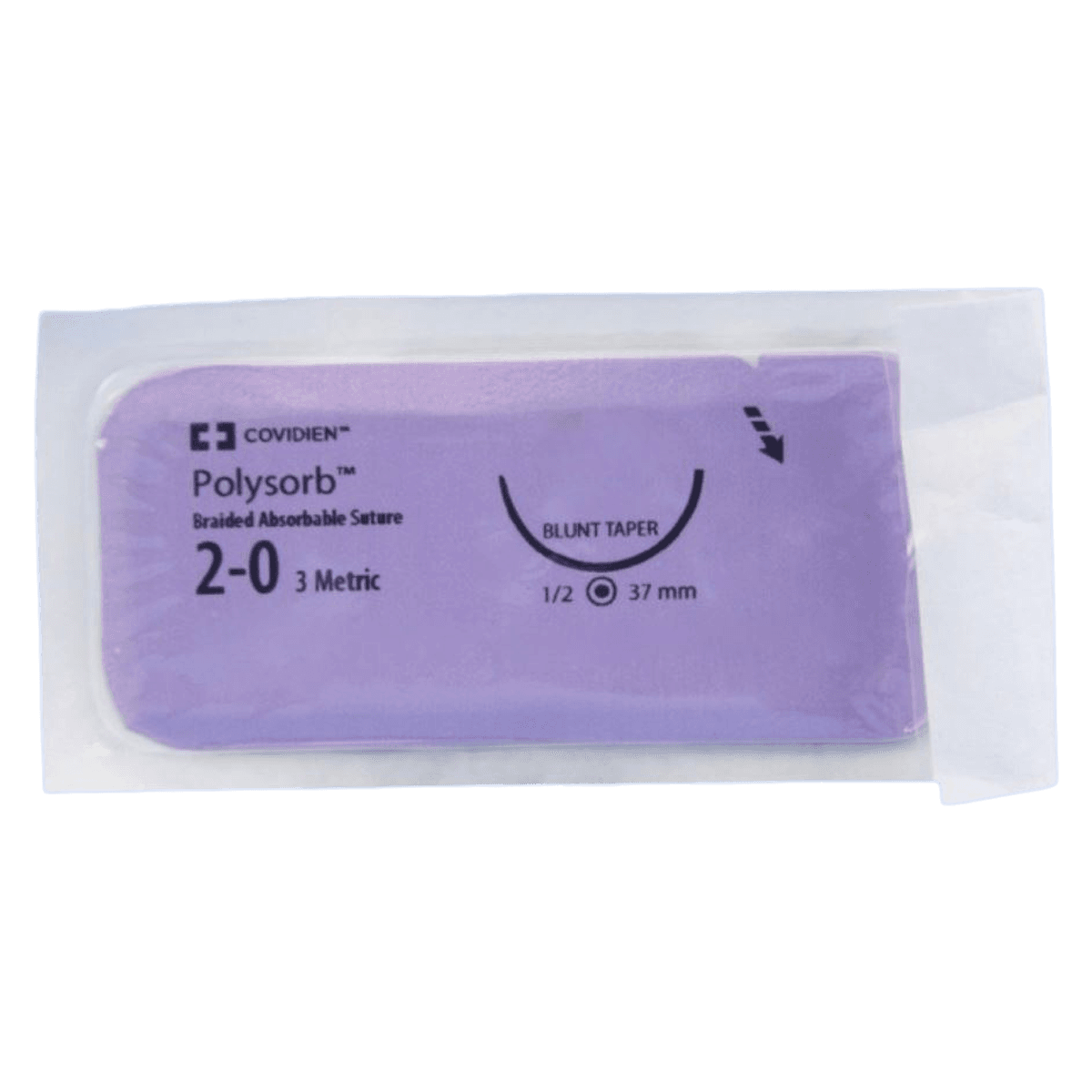 Medtronic Polysorb Suture, Polyglactin 910 Braid, 2-0, 36", Absorbable, BTP-1 Blunt Point 1/2 Circle 37mm, Undyed, 36/Case - Suture Polysorb Undyed BTP-1 - Image 1