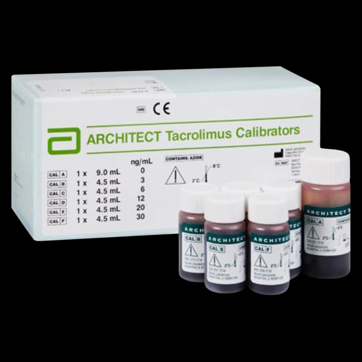 Abbott Tacrolimus Calibrators, 6 x 4.5 mL - Tacrolimus Calibrators - Image 1