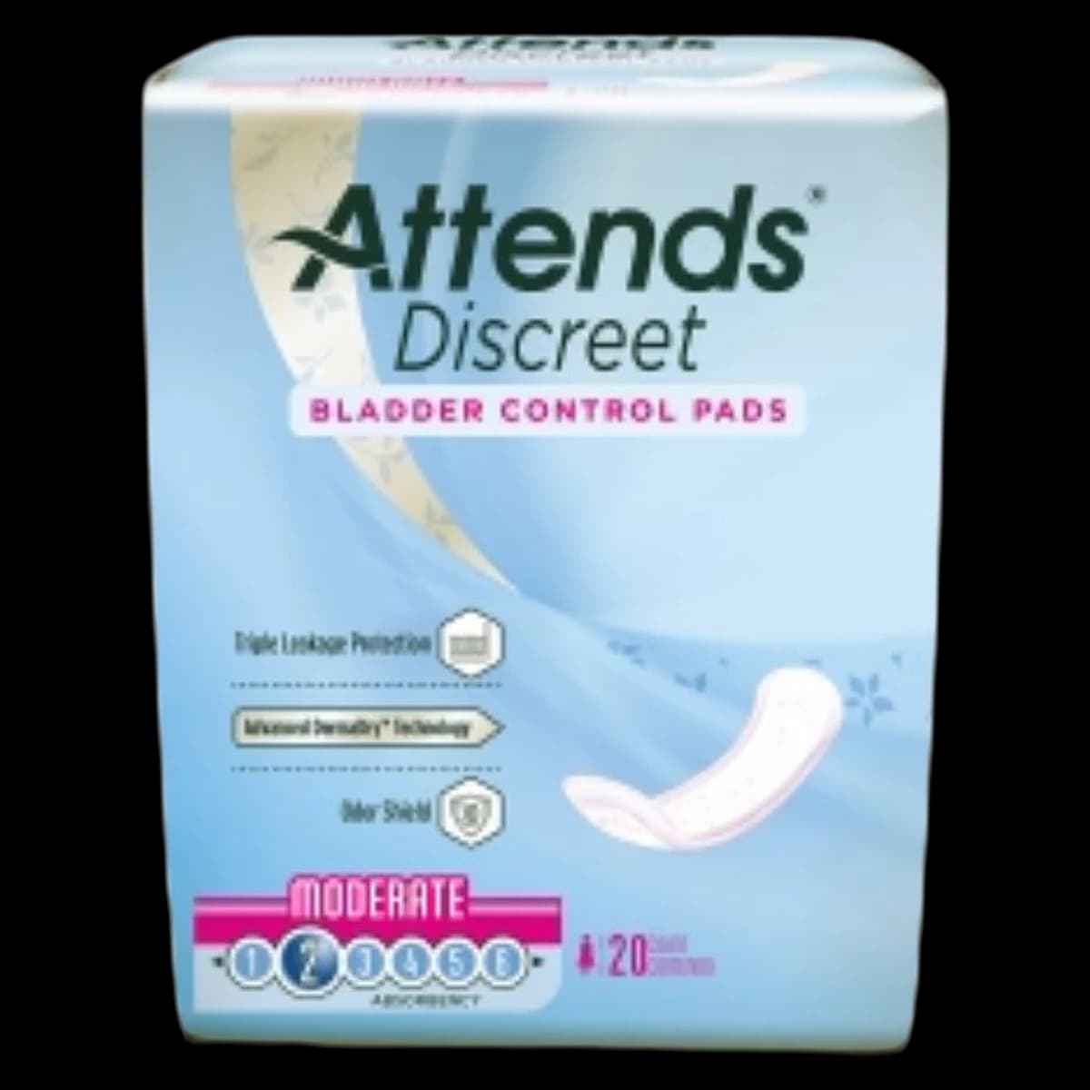 Attends Bladder Control Pad, Female, Moderate Absorbency, 10.5", Purple/White, 200/Case - Pad Bladder Contrl F Moderate - Image 1