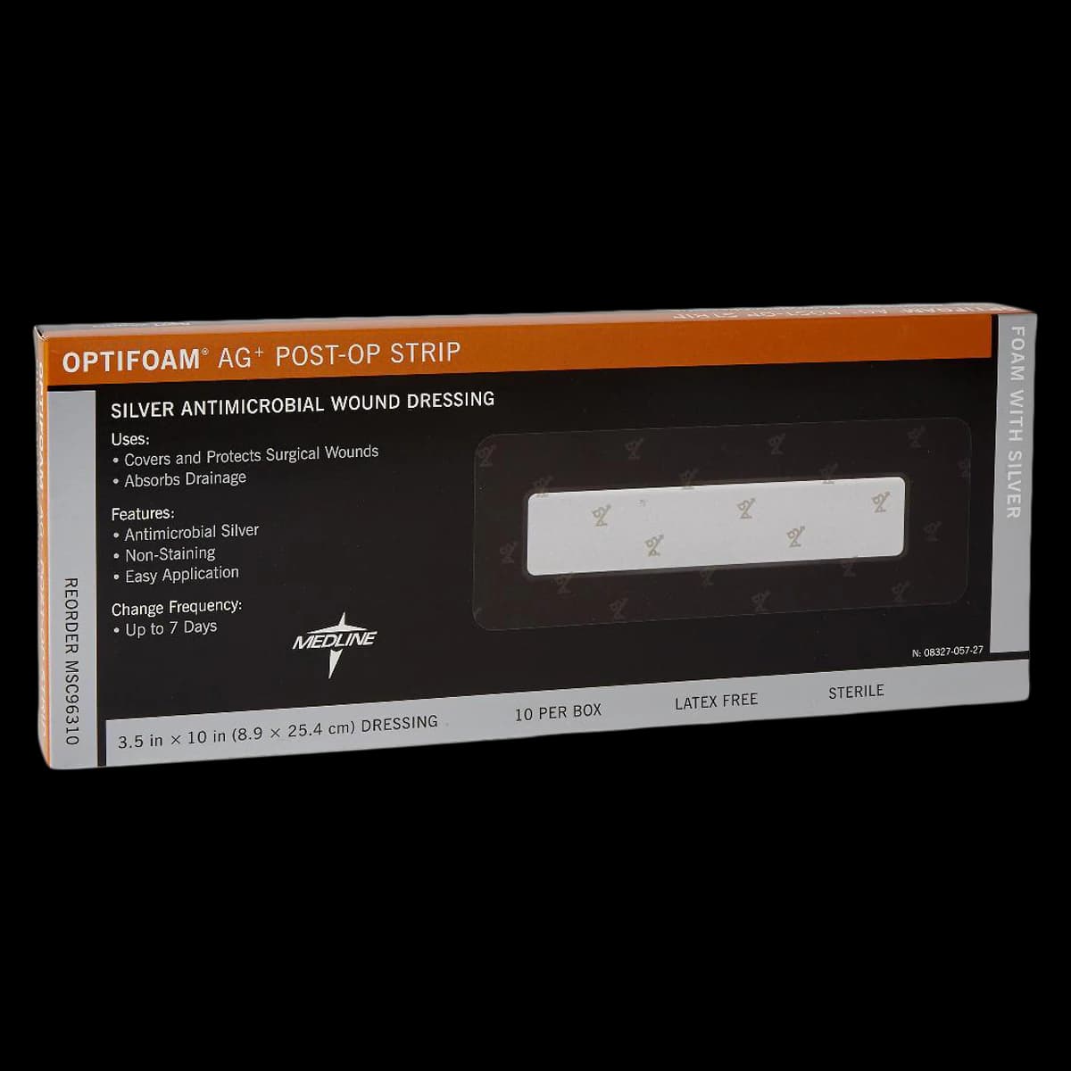 Medline Optifoam Gentle Foam Dressing, 3.5" x 10", Sterile, Adhesive, Silver, Latex-Free - Dressing Post-Op Optifoam AG - Image 1