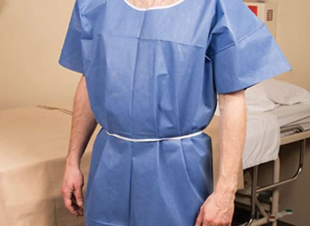 AmpleWear Disposable Exam Gown, Medium, Blue, 42 in x 48 in, Waist Ties Attached, 50/Case - Gown Exam Disp NW Blue M - Image 1