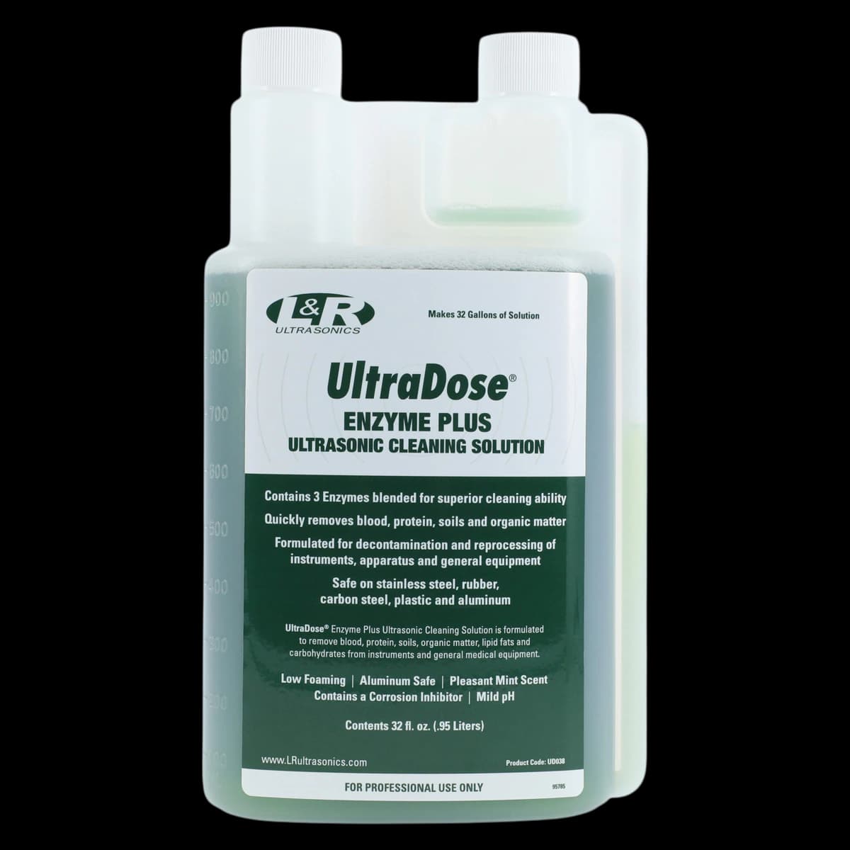 UltraDose® Enzyme Plus Ultrasonic Cleaning Solution, Triple-Enzyme Liquid Concentrate, 32 oz Bottle, UD038 - Ultradose® Enzyme Plus Ultrasonic Cleaning Solution, 32 oz Bottle - Ultradose® Enzyme Plus Ultrasonic Cleaning Solution, 32 oz Bottle - Image 1