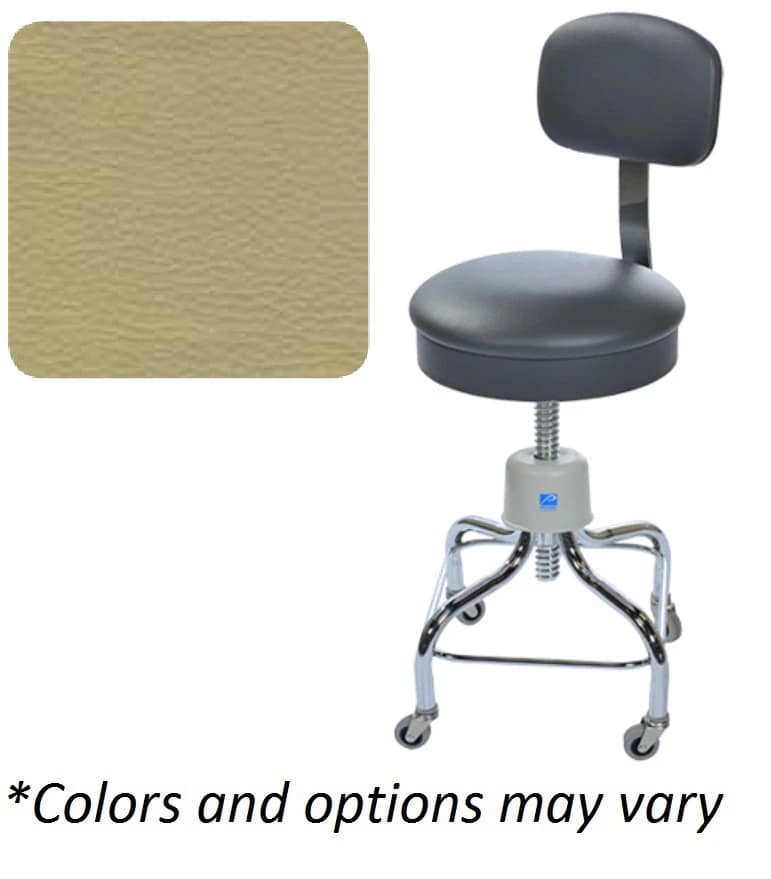 Pedigo Chrome Series Exam Stool, Square Seat with Back, Screw Adjustment, 300 lb Capacity - Stool Square Seat w/Back Screw - Image 1