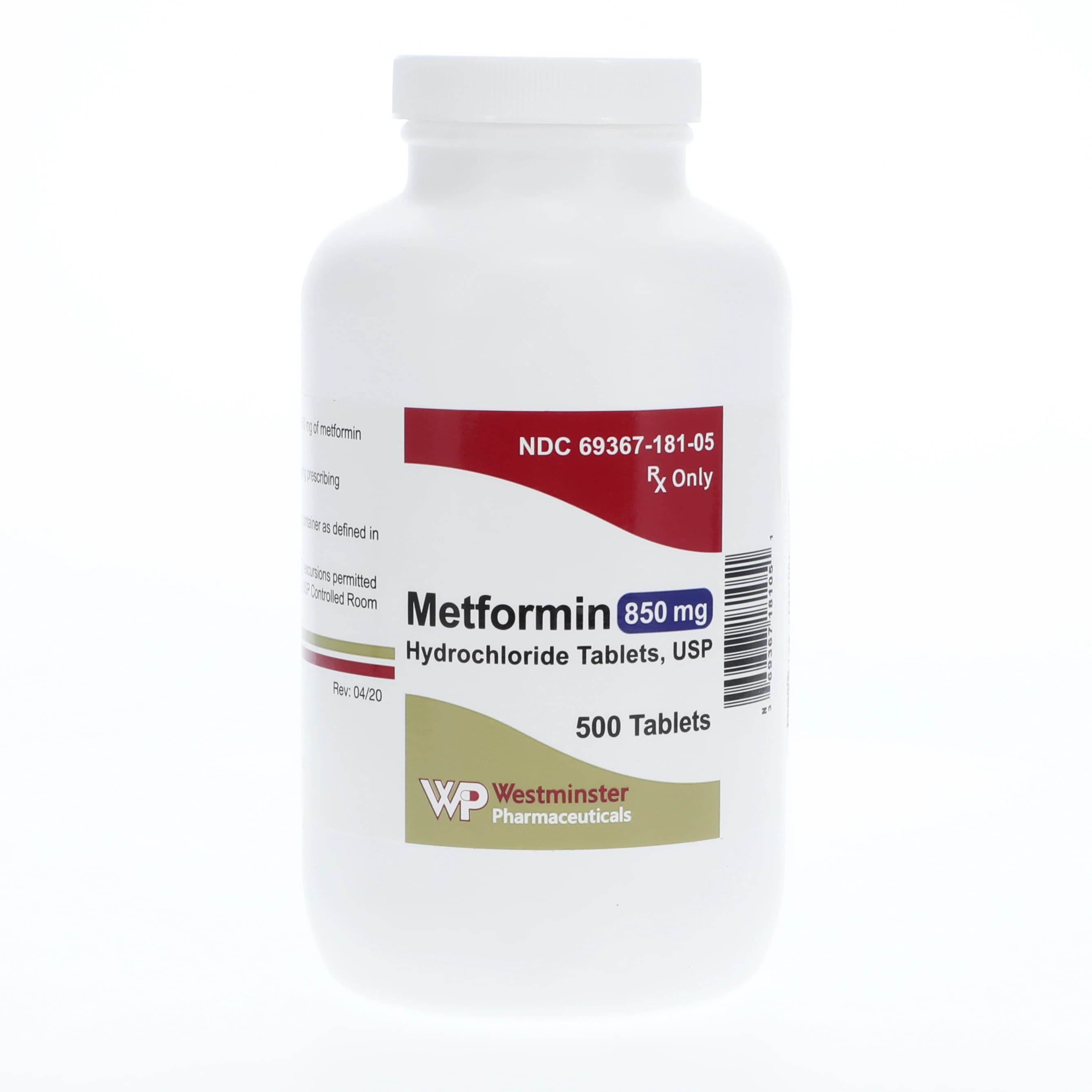 Metformin HCl Tablets, 850mg, 500/Bottle - Metformin HCl Tablets - Image 1