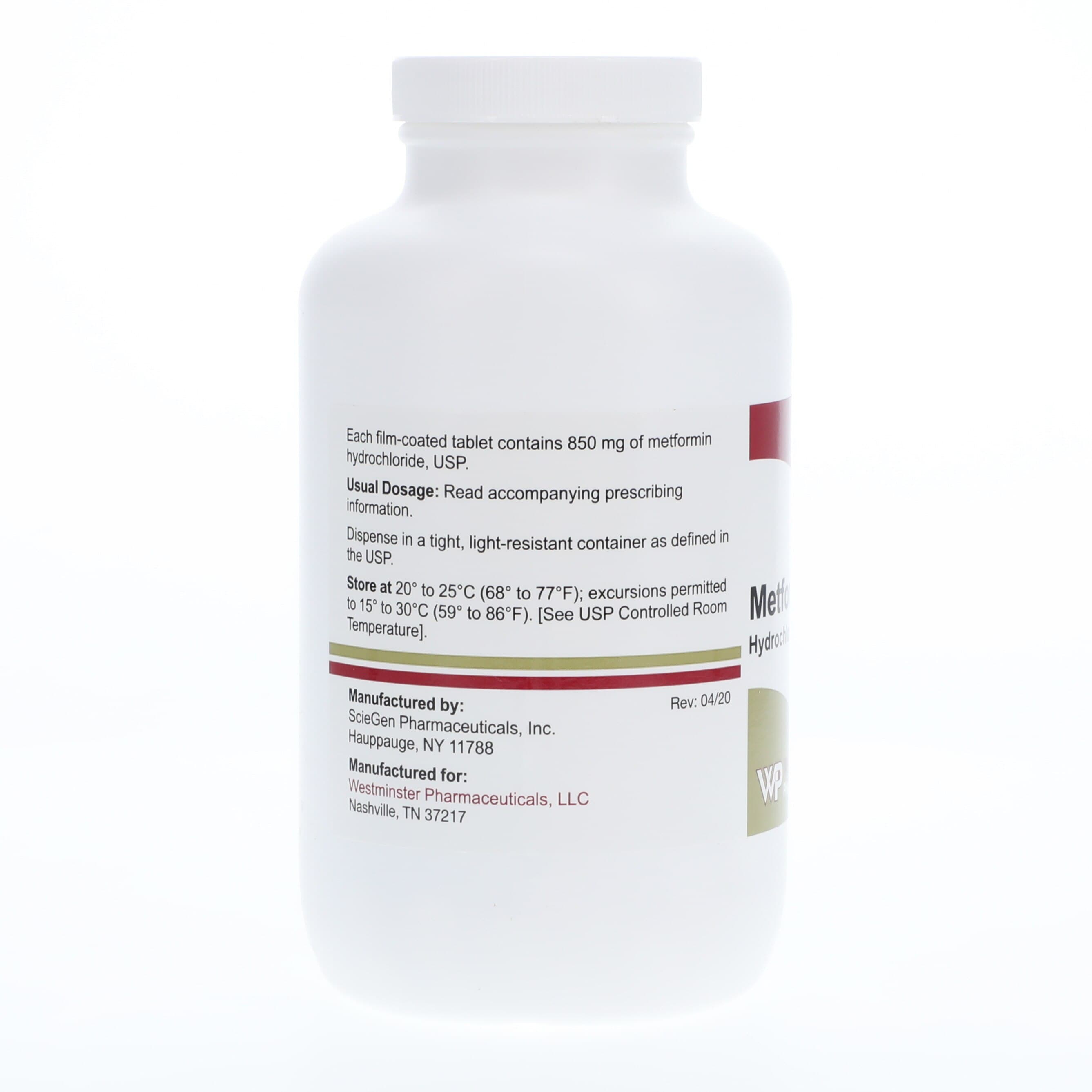 Metformin HCl Tablets, 850mg, 500/Bottle thumbnail 2