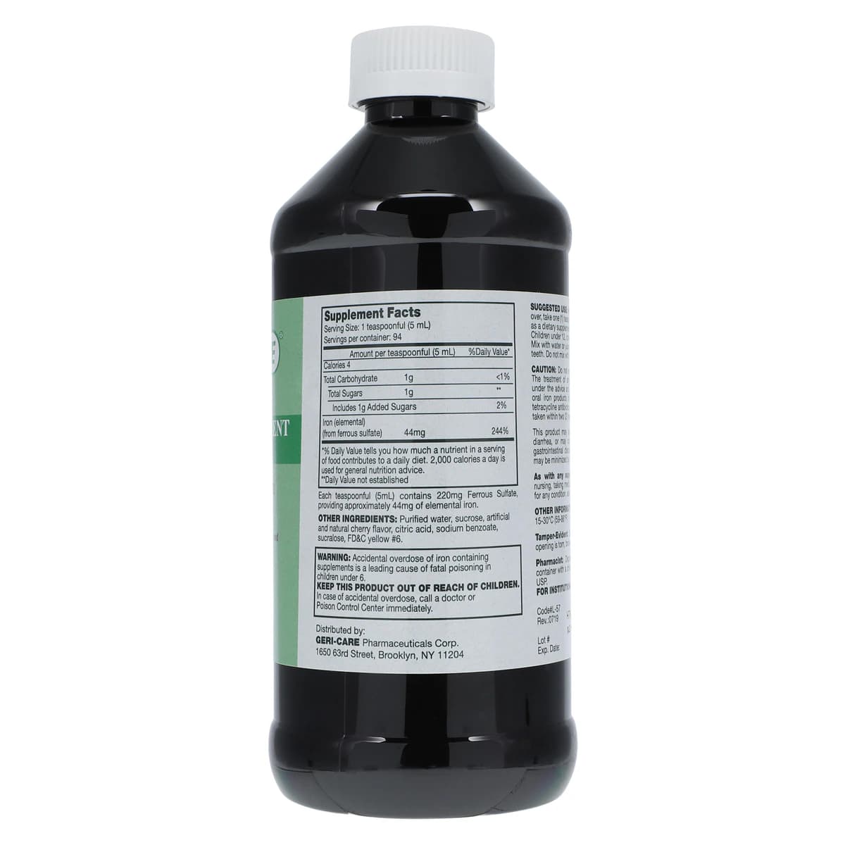 Geri-Care Ferrous Sulfate Oral Elixir, 220mg/5mL, 16 oz Bottle thumbnail 2