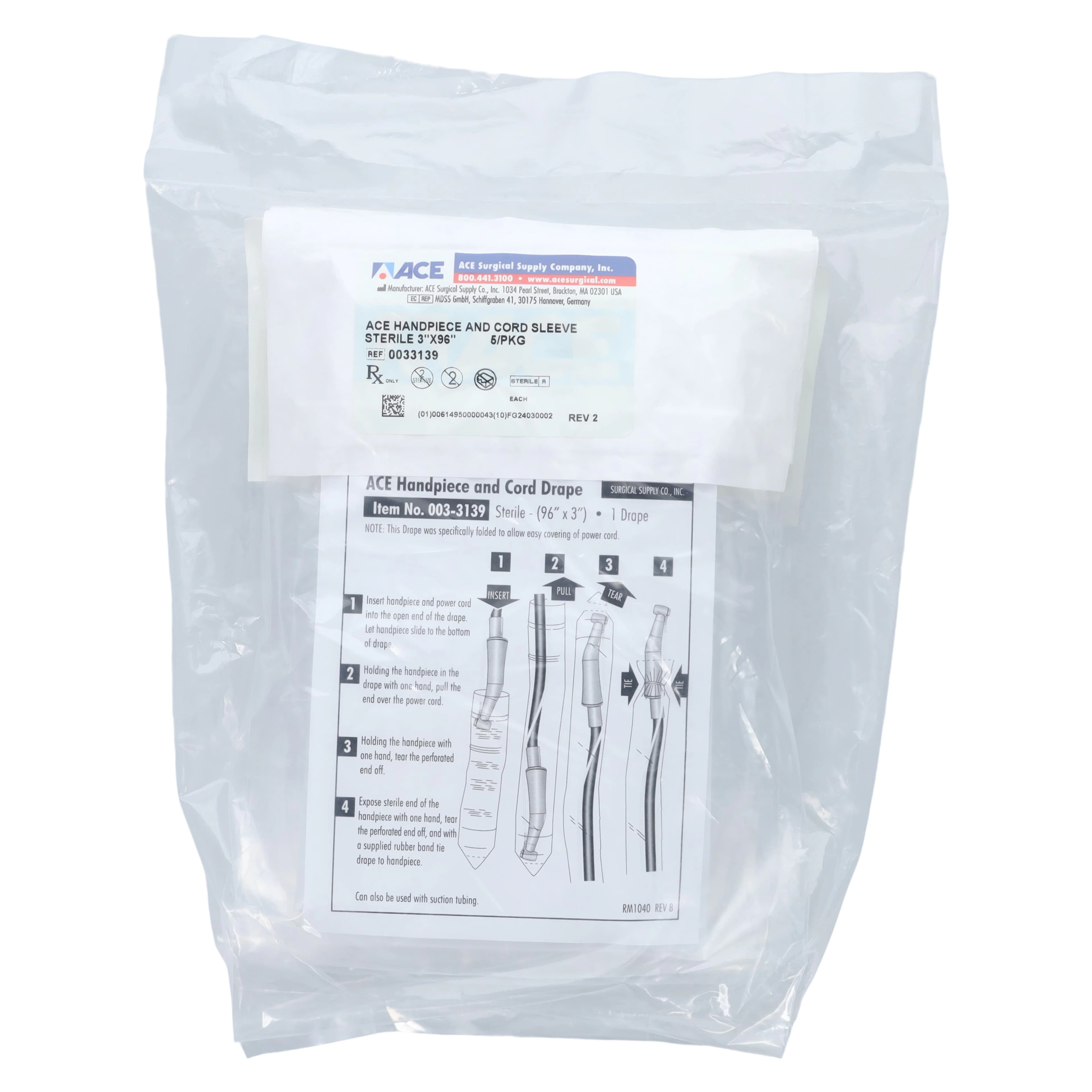 ACE Handpiece and Cord Sleeve, Sterile, 3" x 96", Pack of 5 - ACE Handpiece and Cord Sleeve Sterile 3" x 96" Pack of 5 - Image 1
