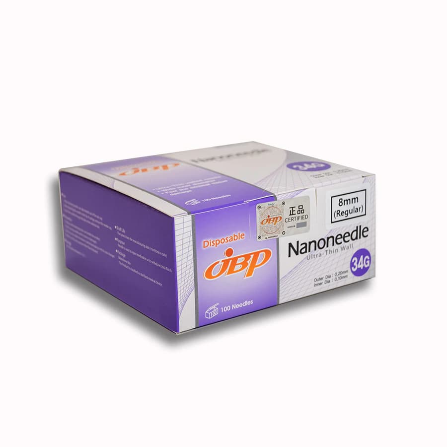 JBP Nanoneedle Hypodermic Needle, 34G x 8mm, Tri-Beveled, Sterile, Disposable, 100/Box - JBP Nanoneedle Hypodermic - Image 1