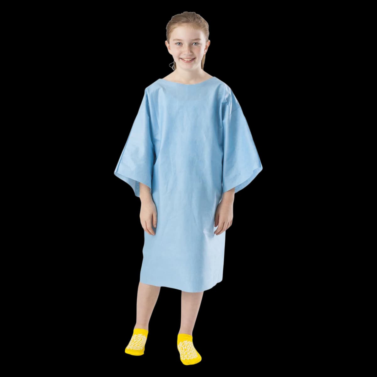 Medline Pediatric Disposable Exam Gown, Multi-Layer, Hook & Loop Fastener, Non-Sterile, Blue, 50/Case - Gown Pediatr Disp Polyest Blue - Image 1