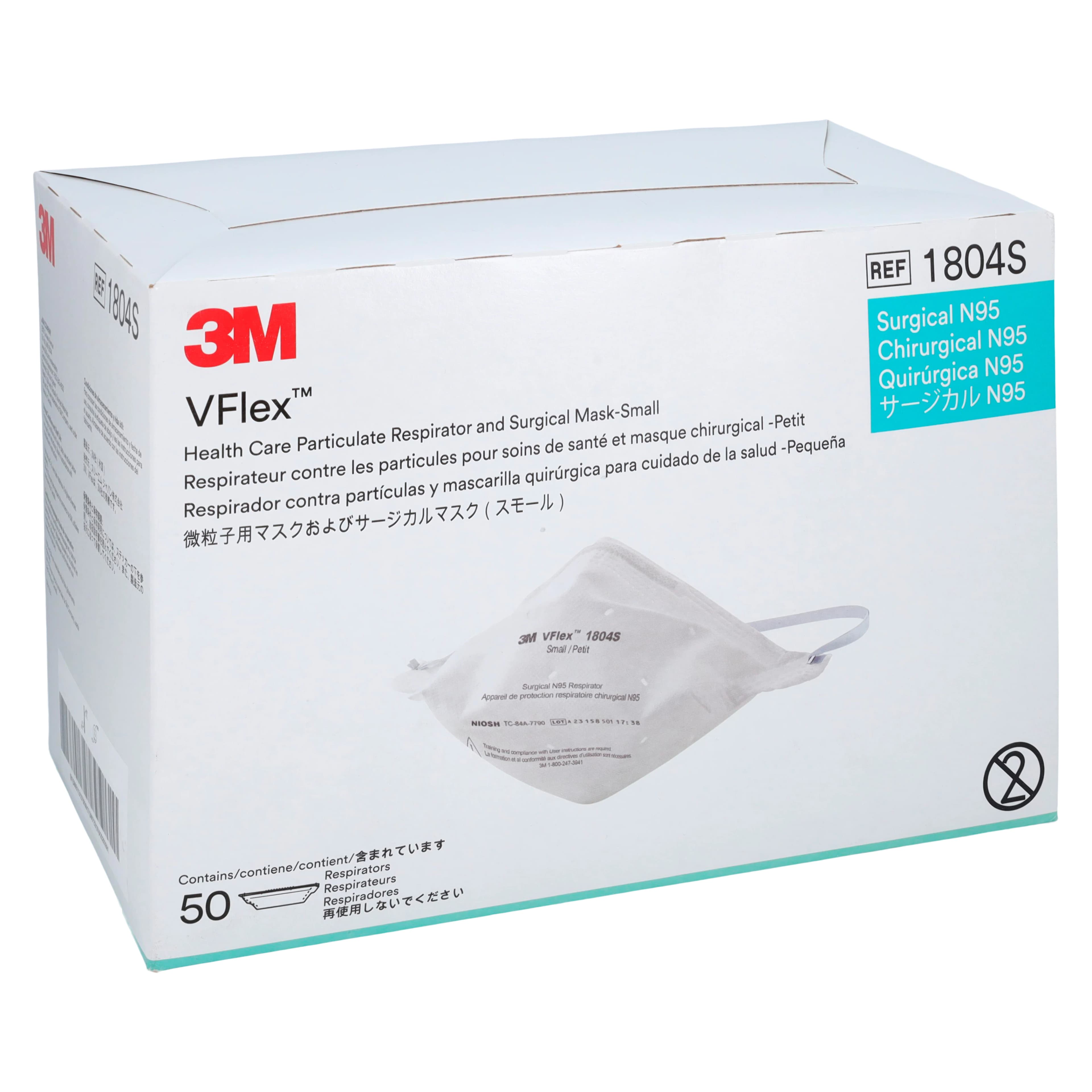 3M VFlex N95 Particulate Respirator and Surgical Mask, Small, White, 50/Box, 1804S thumbnail 4