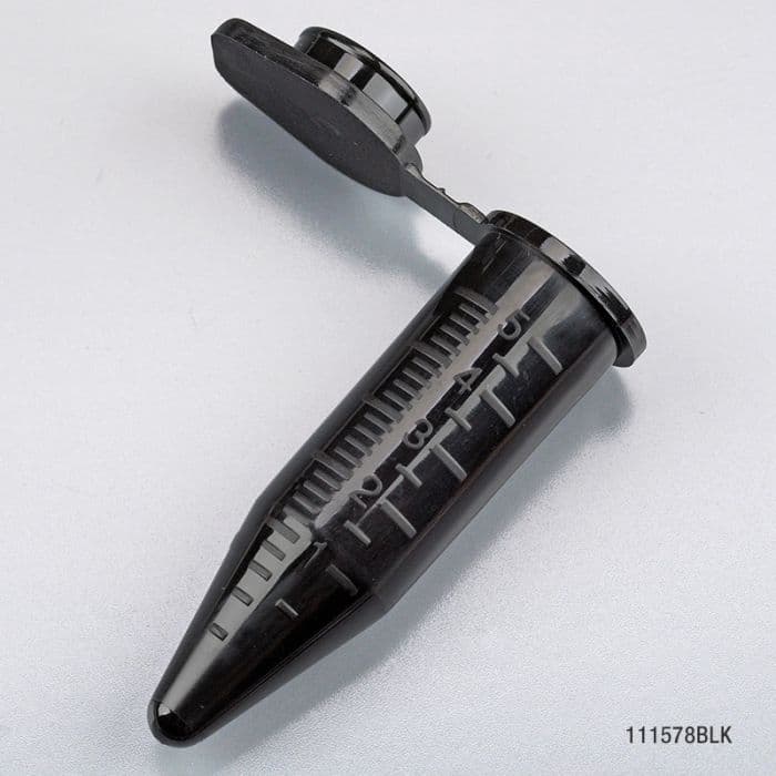 Globe Scientific Diamond Midi Centrifuge Tube, Polypropylene, 5mL, Graduated, Black Attached Snap Cap, Conical Bottom, Non-Sterile, Light Blocking, 200/Box - Tube Centrifuge 5mL PP - Image 1