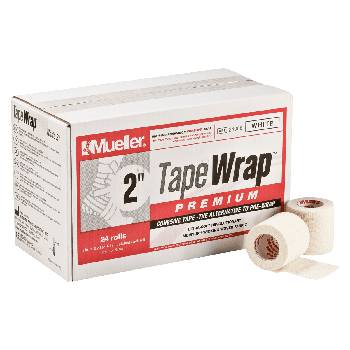 Mueller Sports Medicine Tapewrap Premium White Cotton/Elastic Tape, 2" x 6 yd, 24/Case - Tapewrap Premium White - Image 1