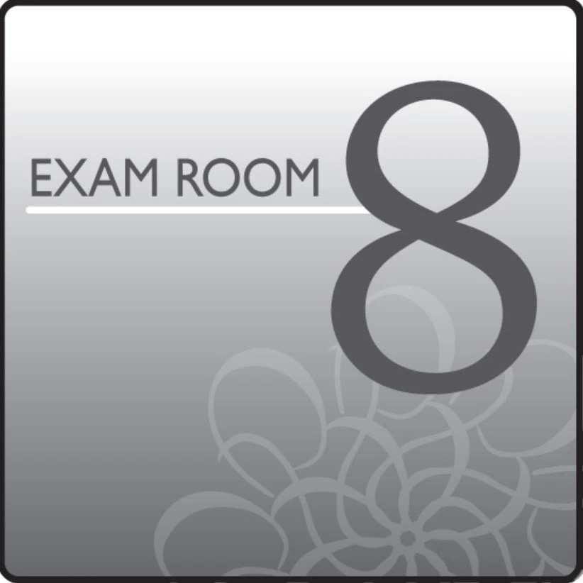Clinton Industries Exam Room 8 Sign, Pre-Mounted Gray Plastic with Hook & Loop Strips - Sign Exam Room 8 Standard - Image 1