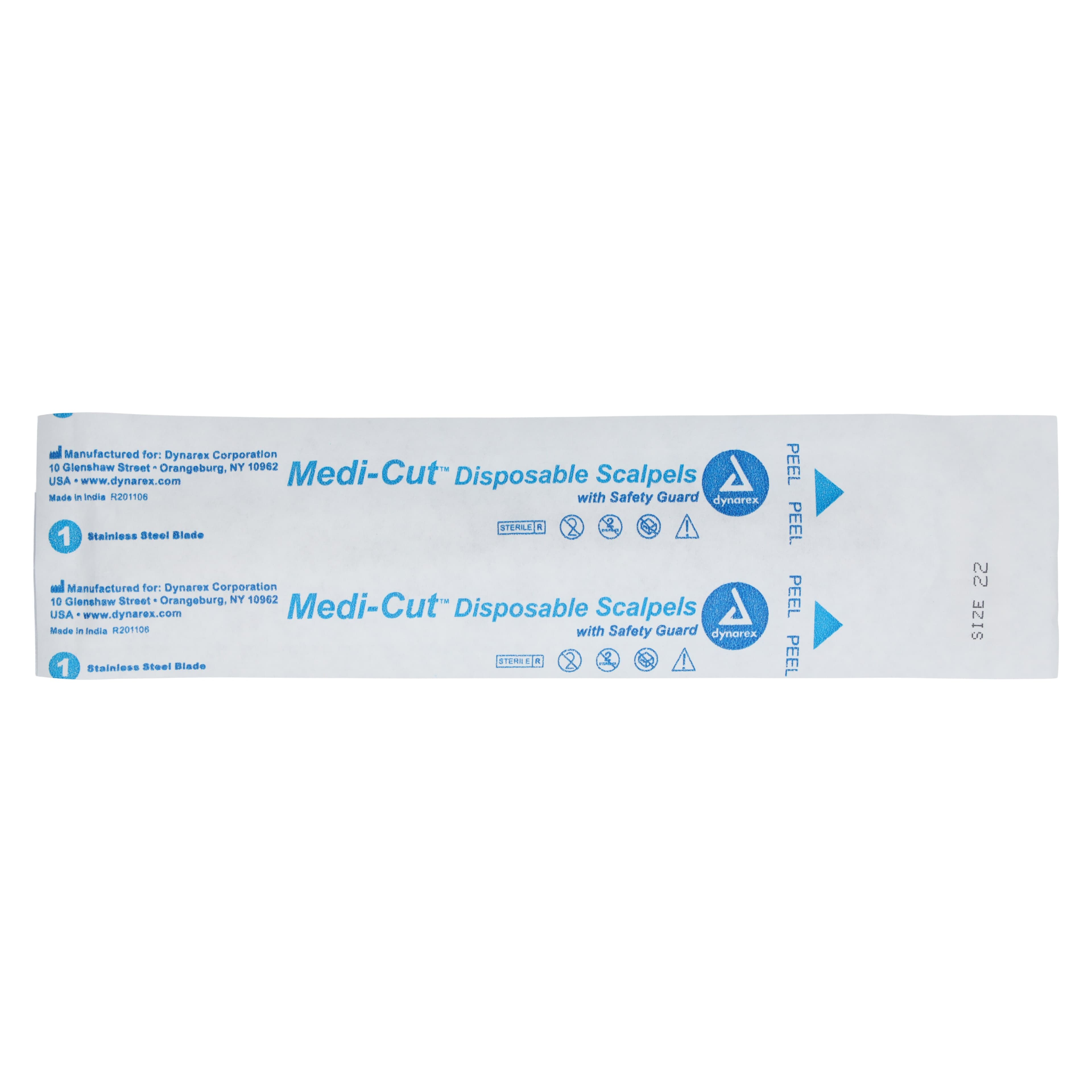 Dynarex Medi-Cut Disposable Sterile Surgical Scalpel, Size 22, Stainless Steel, 10/Box, #4122 thumbnail 2
