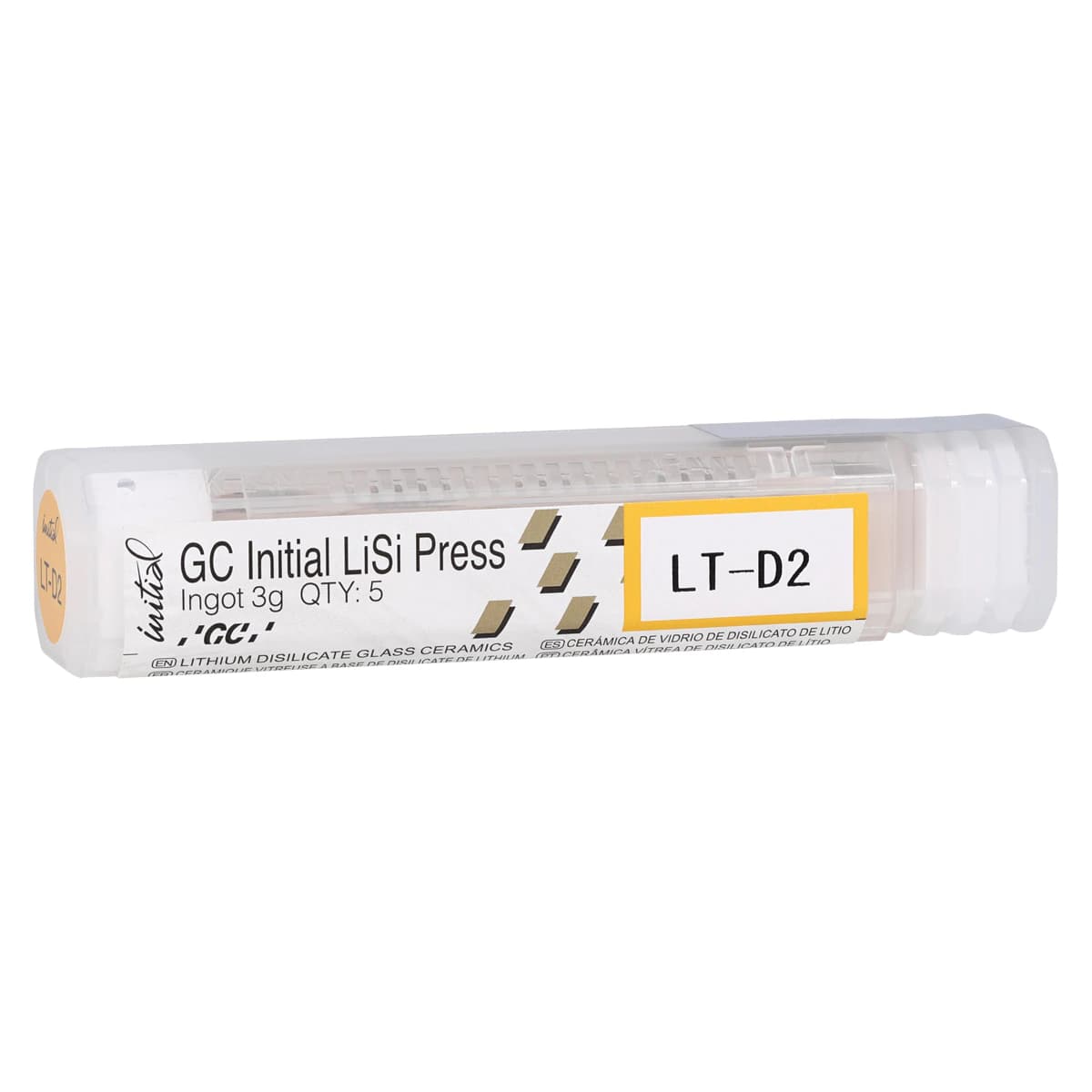 GC Initial LiSi Press Lithium Disilicate Ingot, Shade LT-D2, 3g, 5/Pk - GC Initial LiSi Press Lithium Disilicate Ingot, Shade LT-D2, 3g, 5/Pk - Image 1